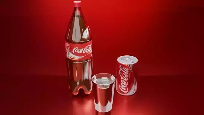 Coca Cola Bottle and Can Low-poly 3D model