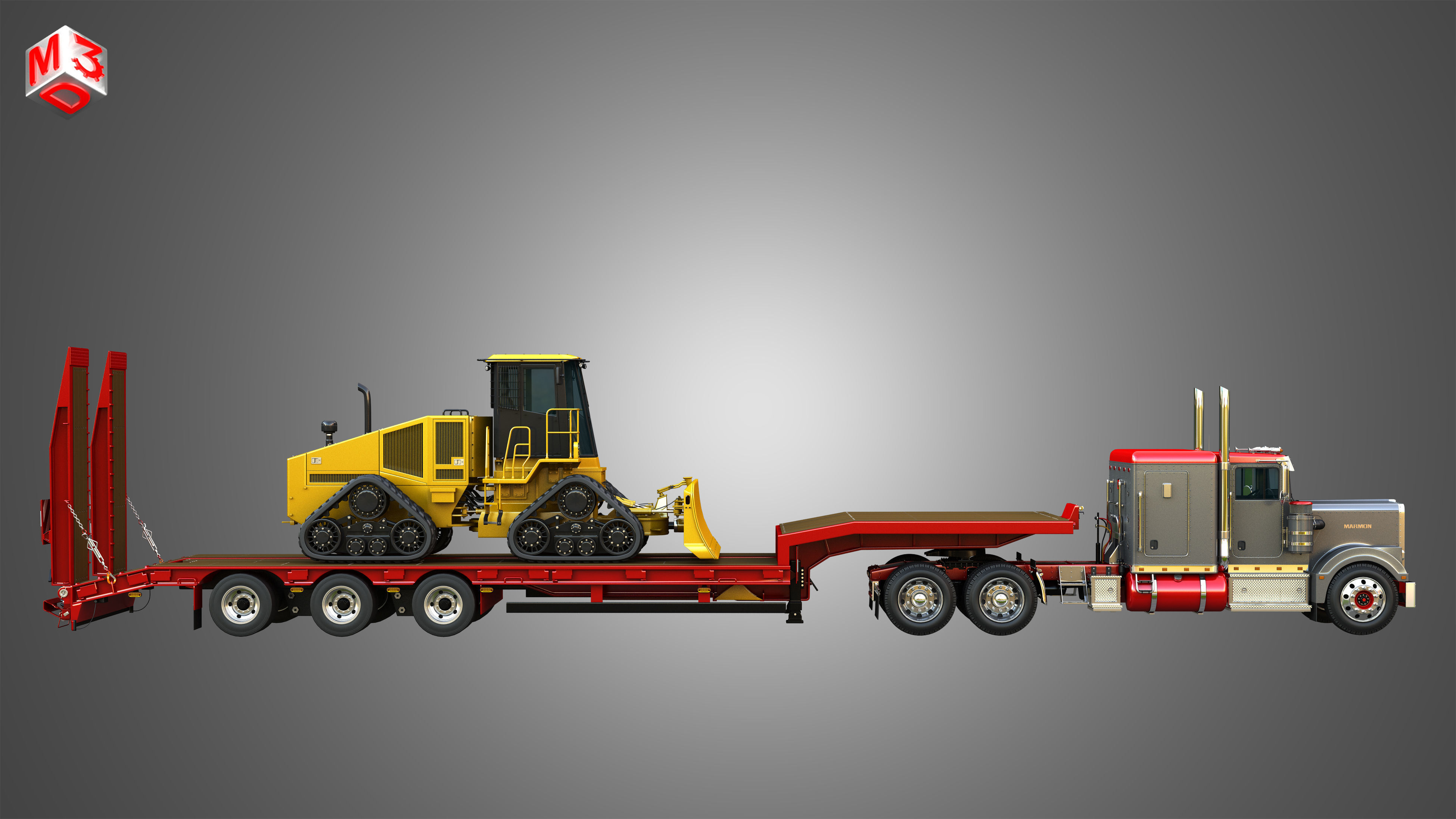 57P Semi Truck with JD - 764 High Speed Dozer 3 in 1 3D Model Collection_6