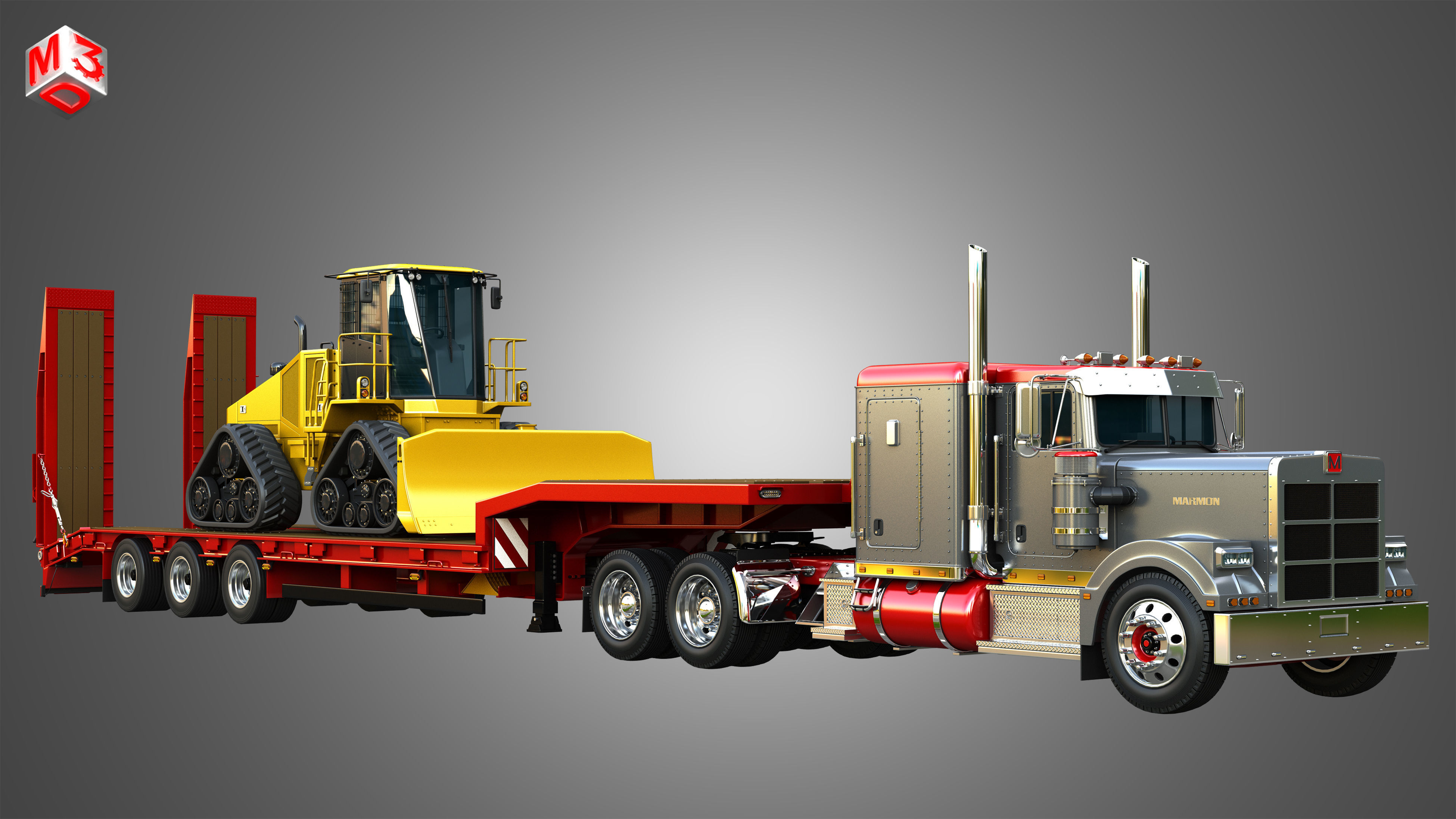 57P Semi Truck with JD - 764 High Speed Dozer 3 in 1 3D Model Collection_3