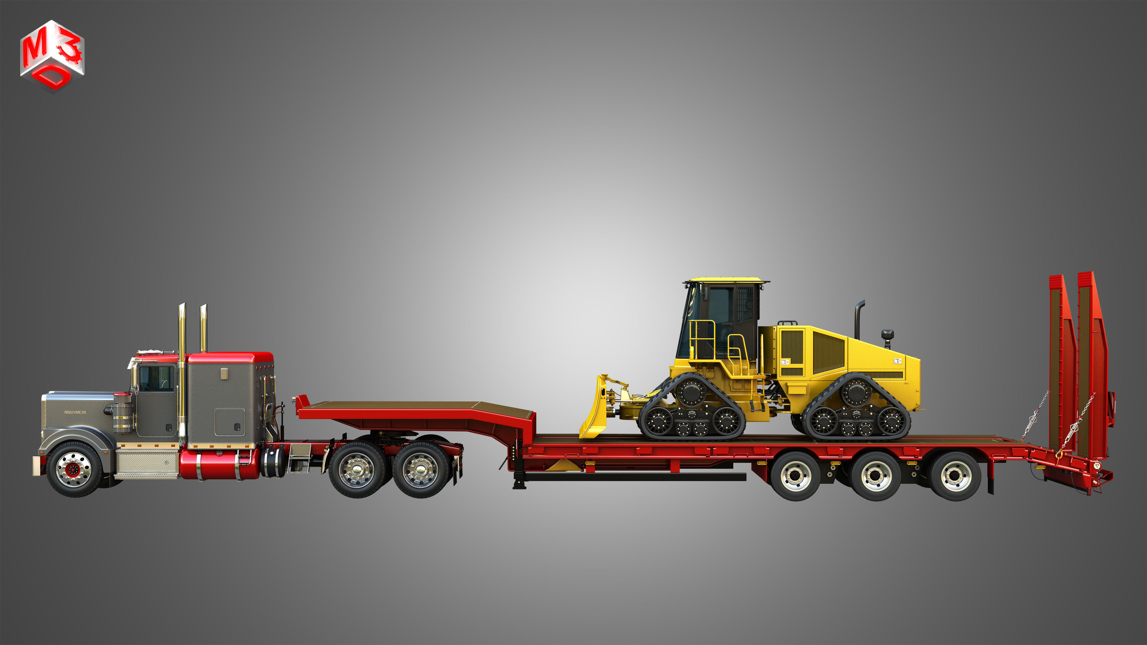 57P Semi Truck with JD - 764 High Speed Dozer 3 in 1 3D Model Collection_5