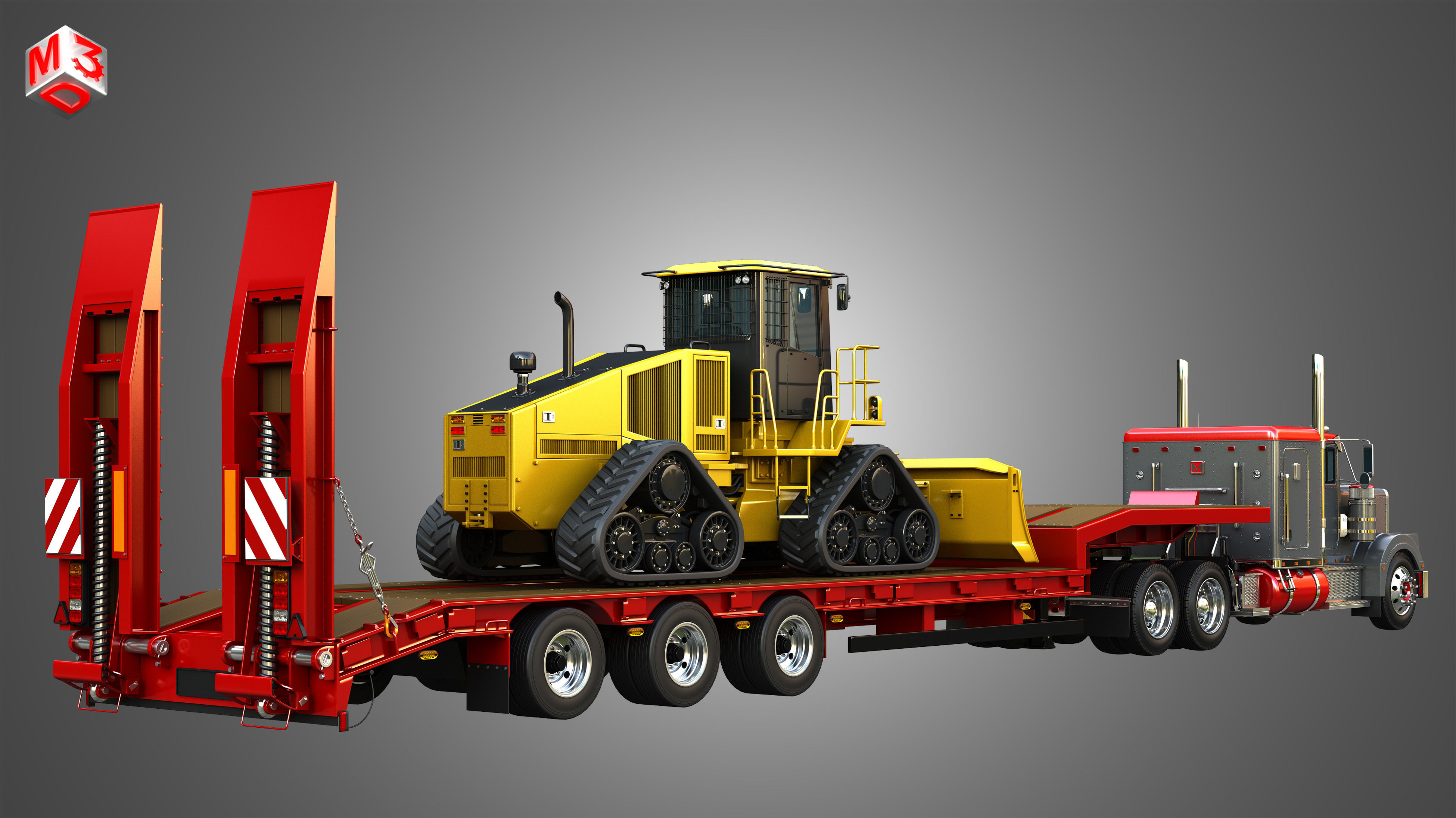 57P Semi Truck with JD - 764 High Speed Dozer 3 in 1 3D Model Collection_2