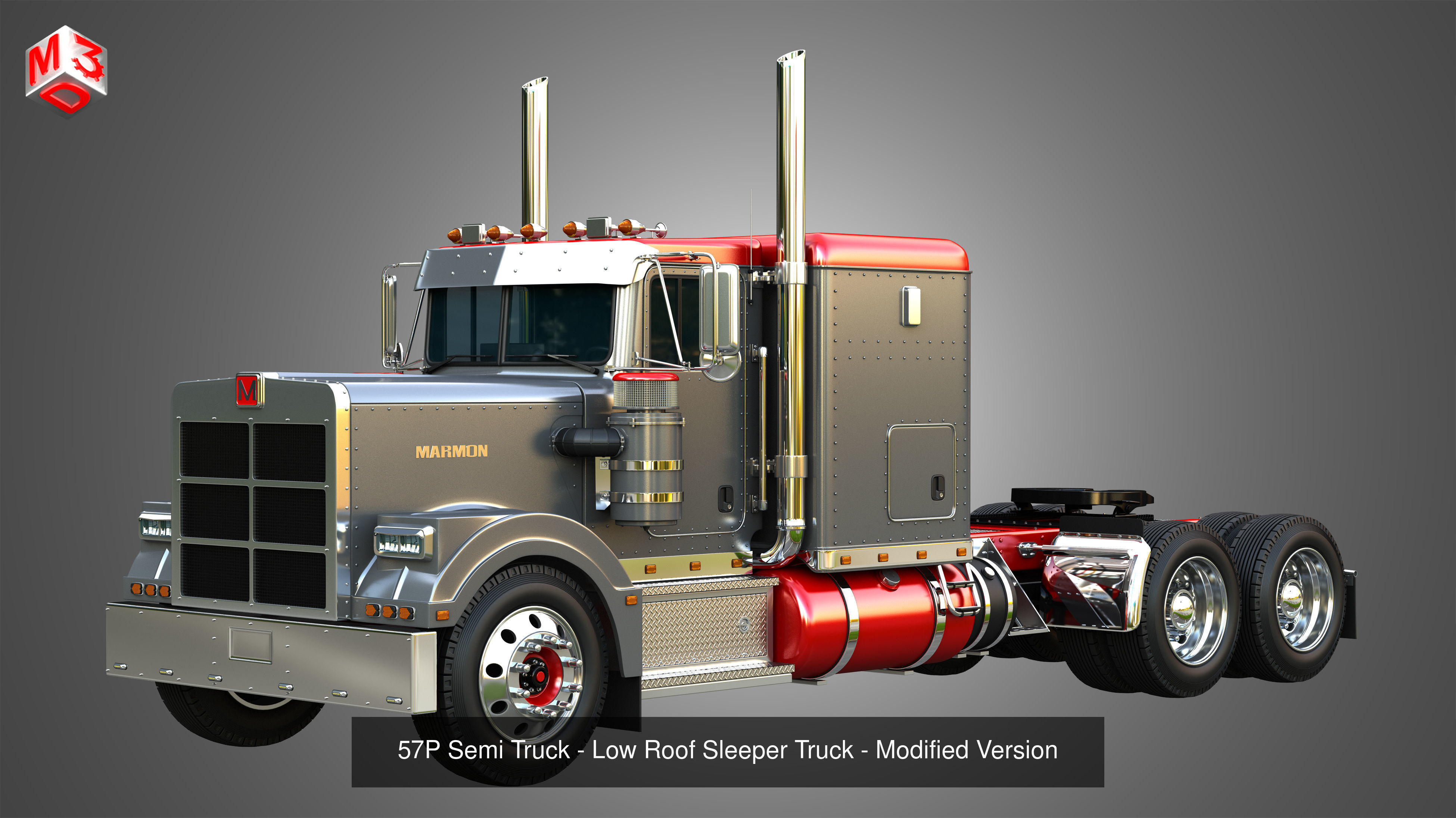 57P Semi Truck with JD - 764 High Speed Dozer 3 in 1 3D Model Collection_7