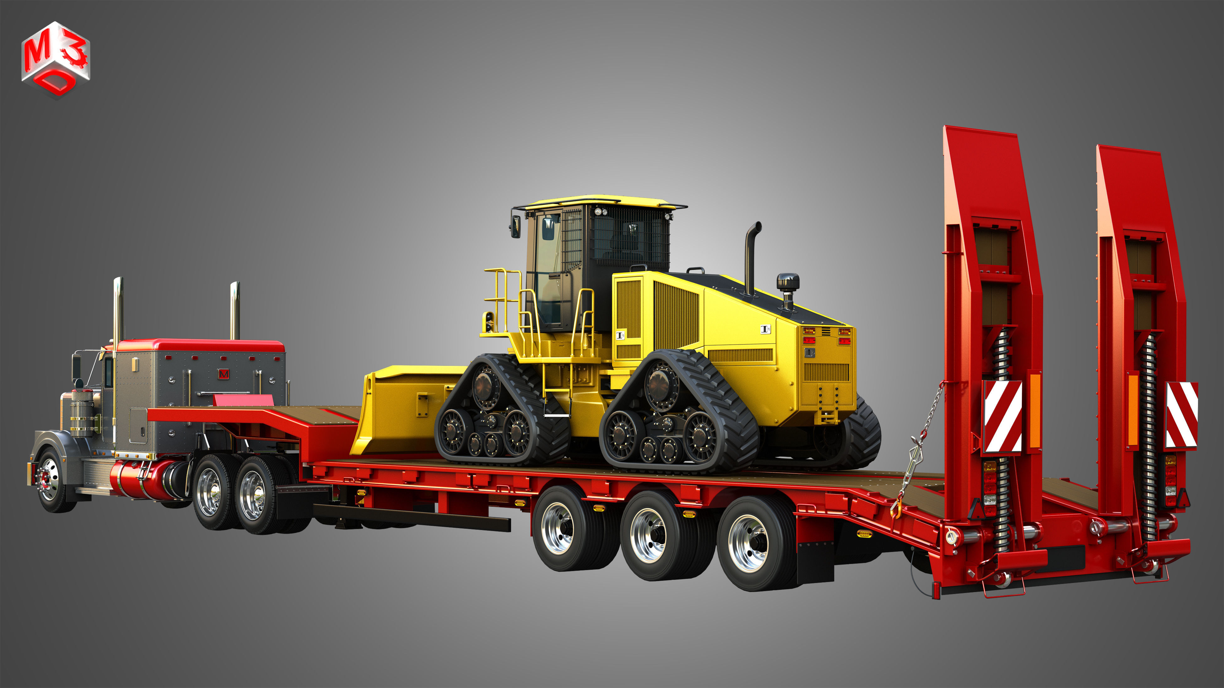 57P Semi Truck with JD - 764 High Speed Dozer 3 in 1 3D Model Collection_4