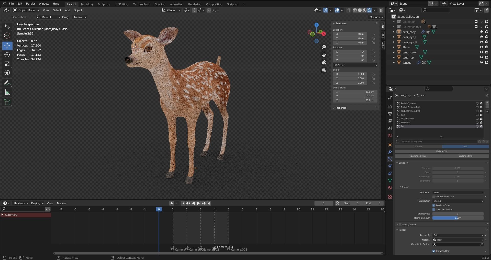 Fur Fawn Deer NO Rigged Blender Low-poly 3D model_12