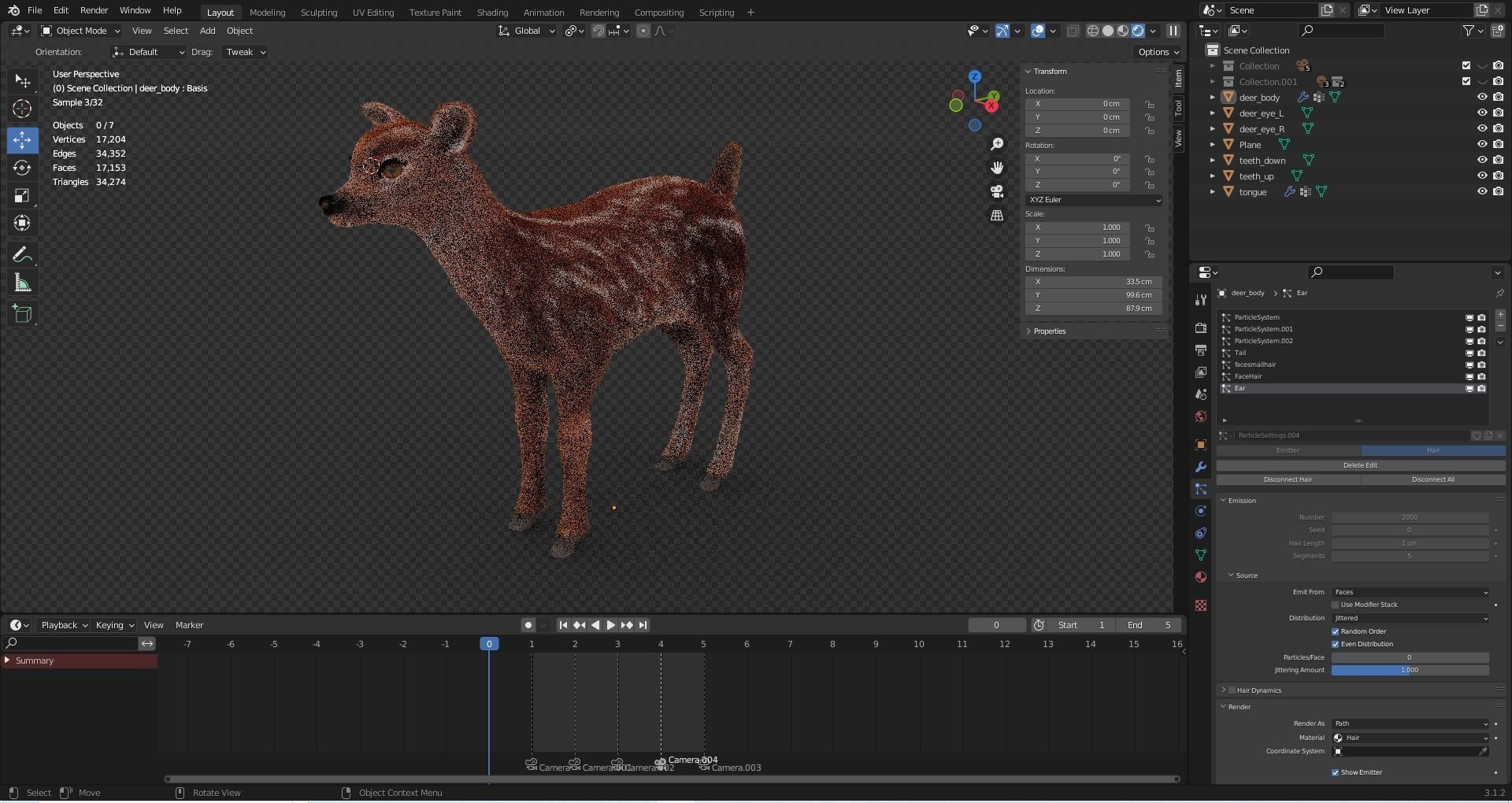 Fur Fawn Deer NO Rigged Blender Low-poly 3D model_15