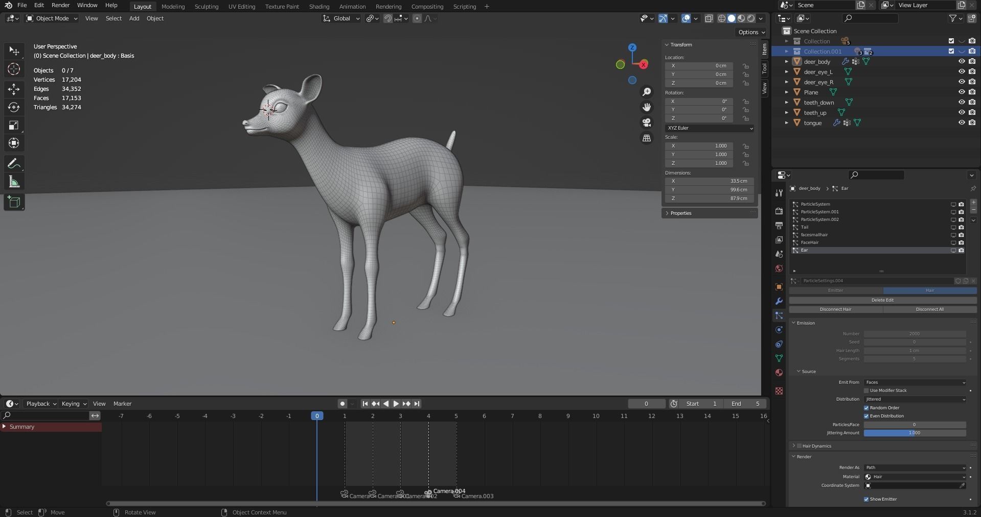 Fur Fawn Deer NO Rigged Blender Low-poly 3D model_7