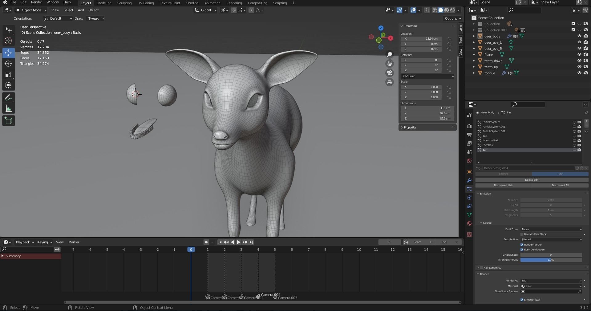 Fur Fawn Deer NO Rigged Blender Low-poly 3D model_14