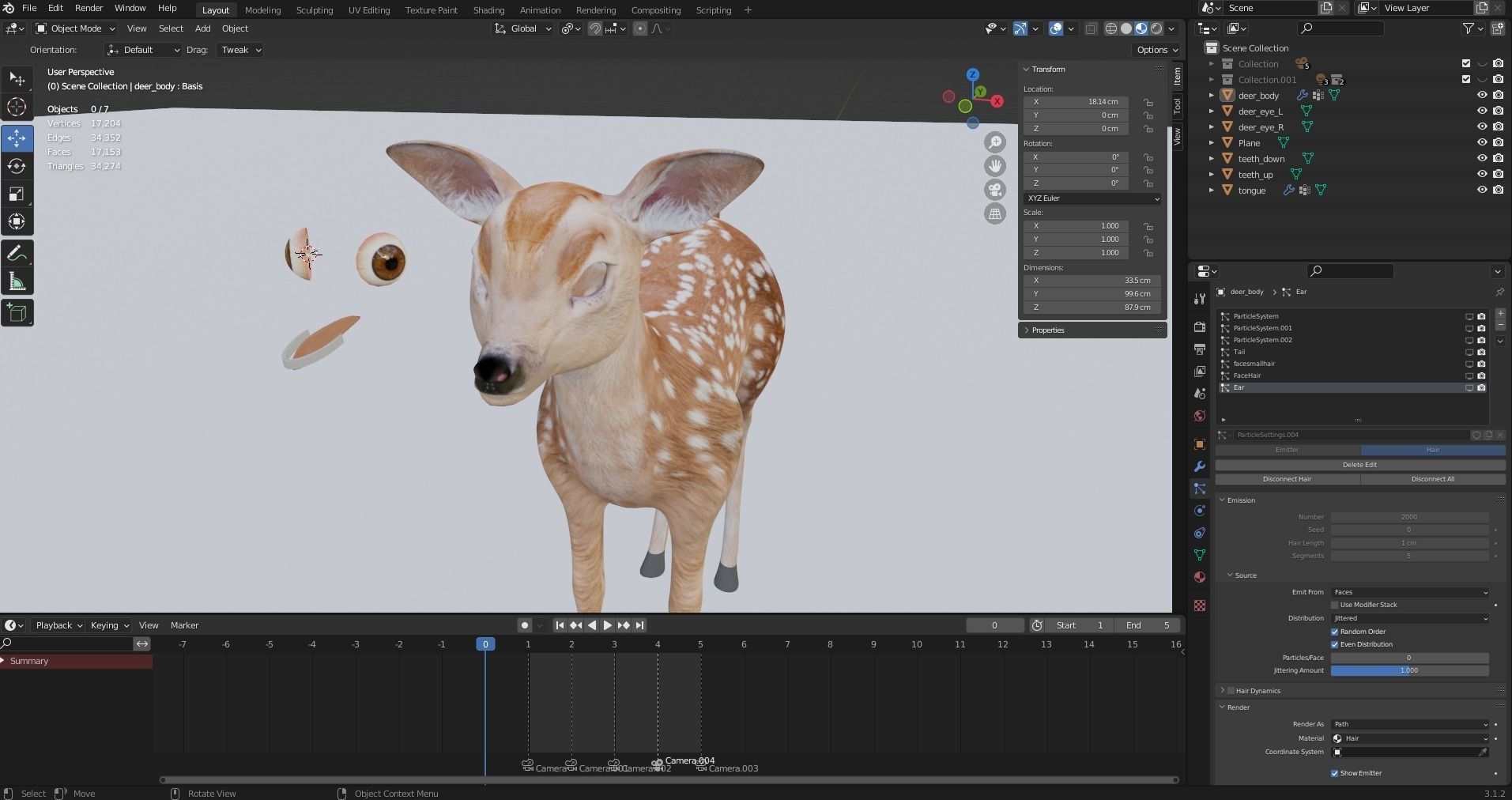 Fur Fawn Deer NO Rigged Blender Low-poly 3D model_10
