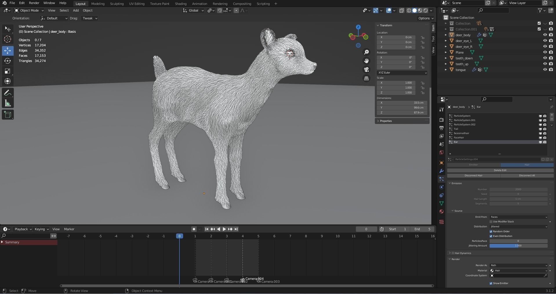 Fur Fawn Deer NO Rigged Blender Low-poly 3D model_11