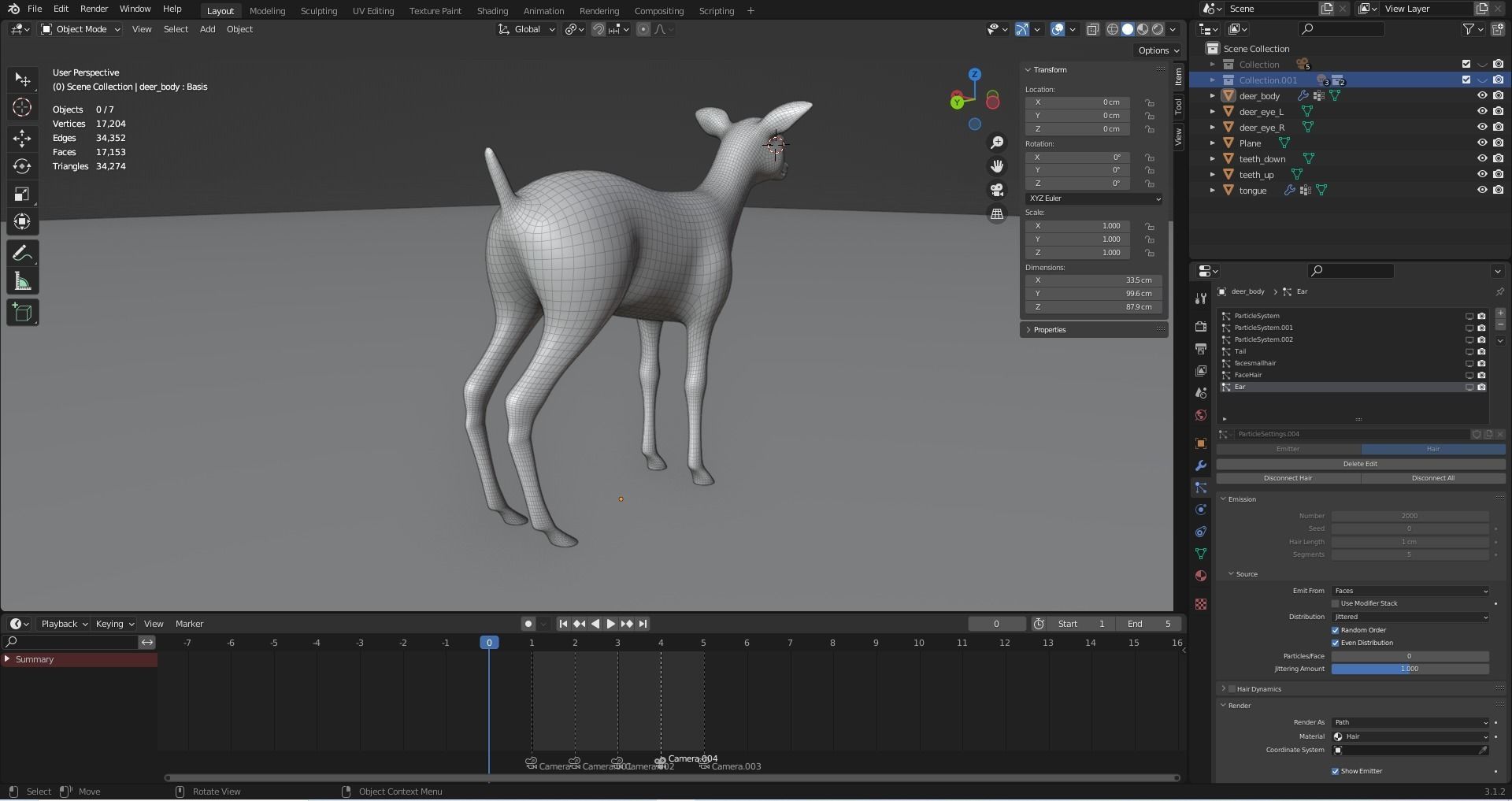 Fur Fawn Deer NO Rigged Blender Low-poly 3D model_8