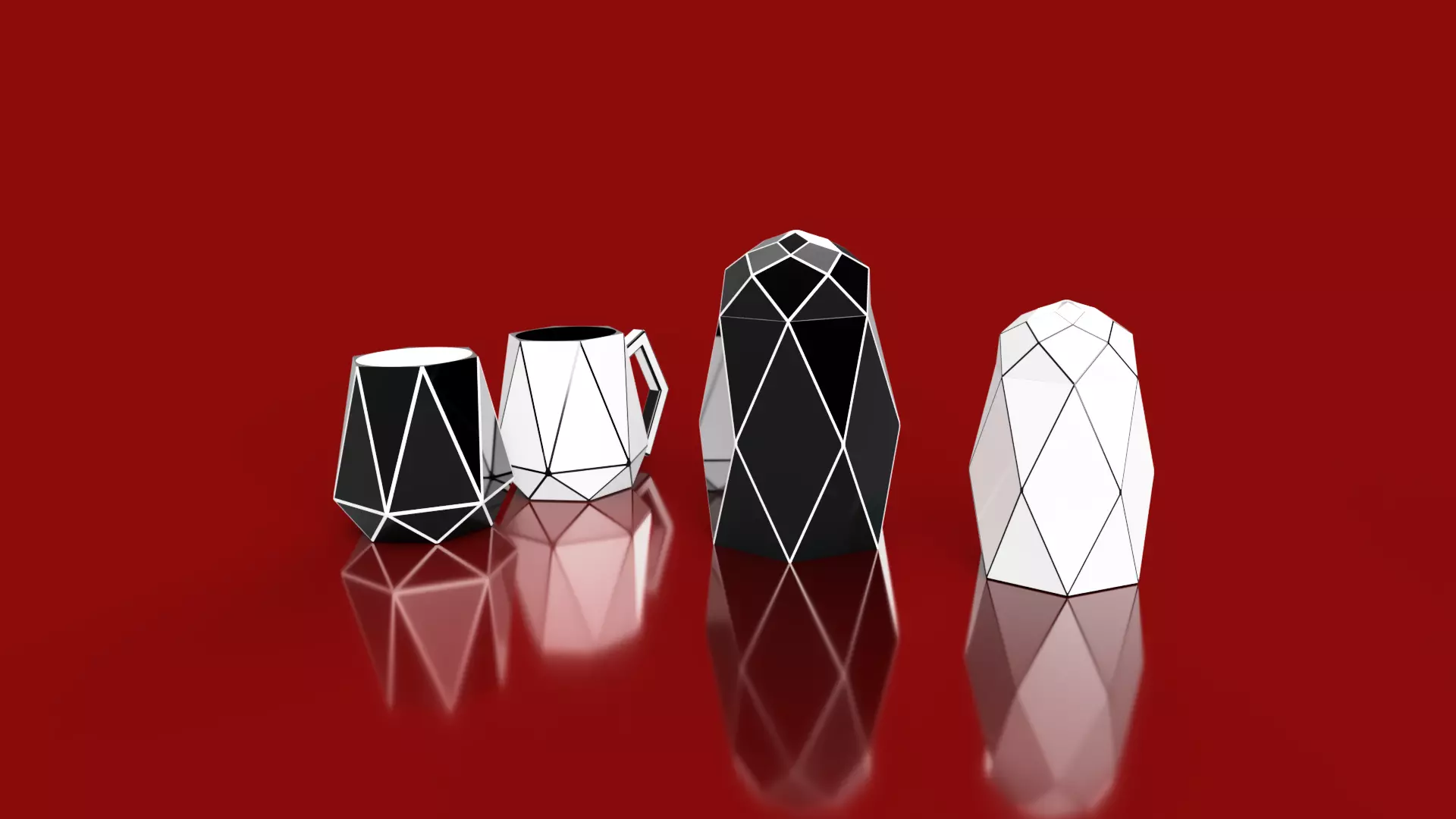 Set geometrico geometric vases 3D model_0