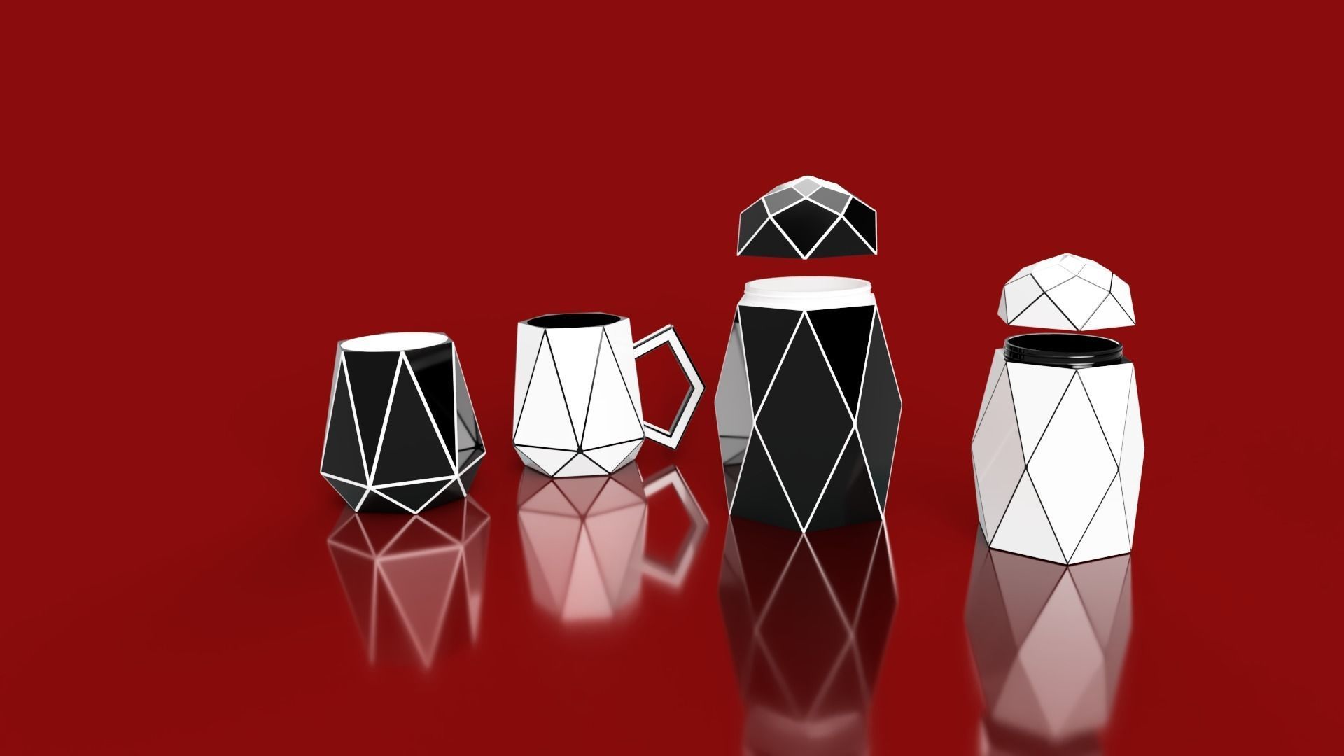Set geometrico geometric vases 3D model_1