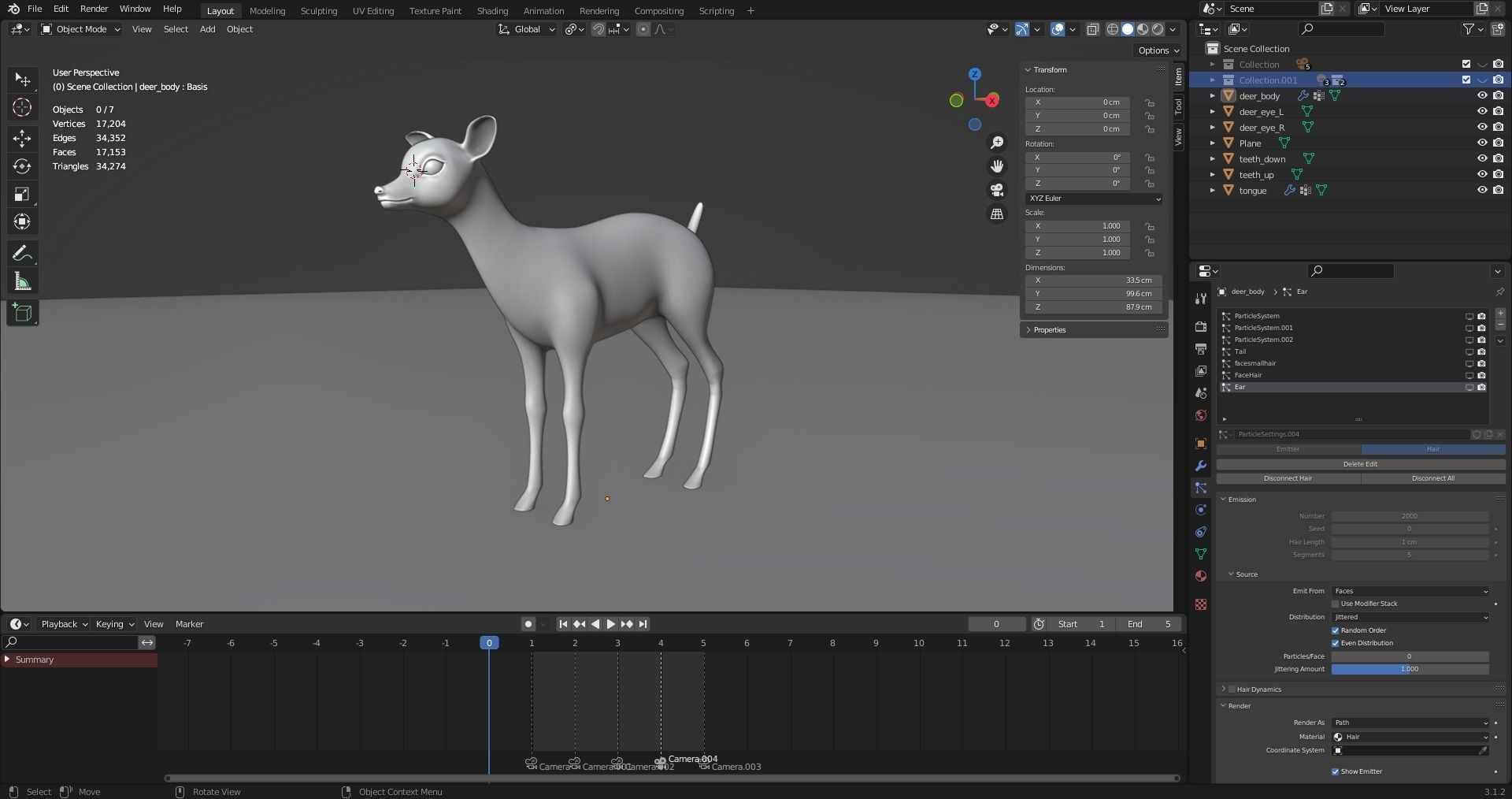 3D Fur Fawn Deer Rigged and Animated Blender Low-poly 3D model_18