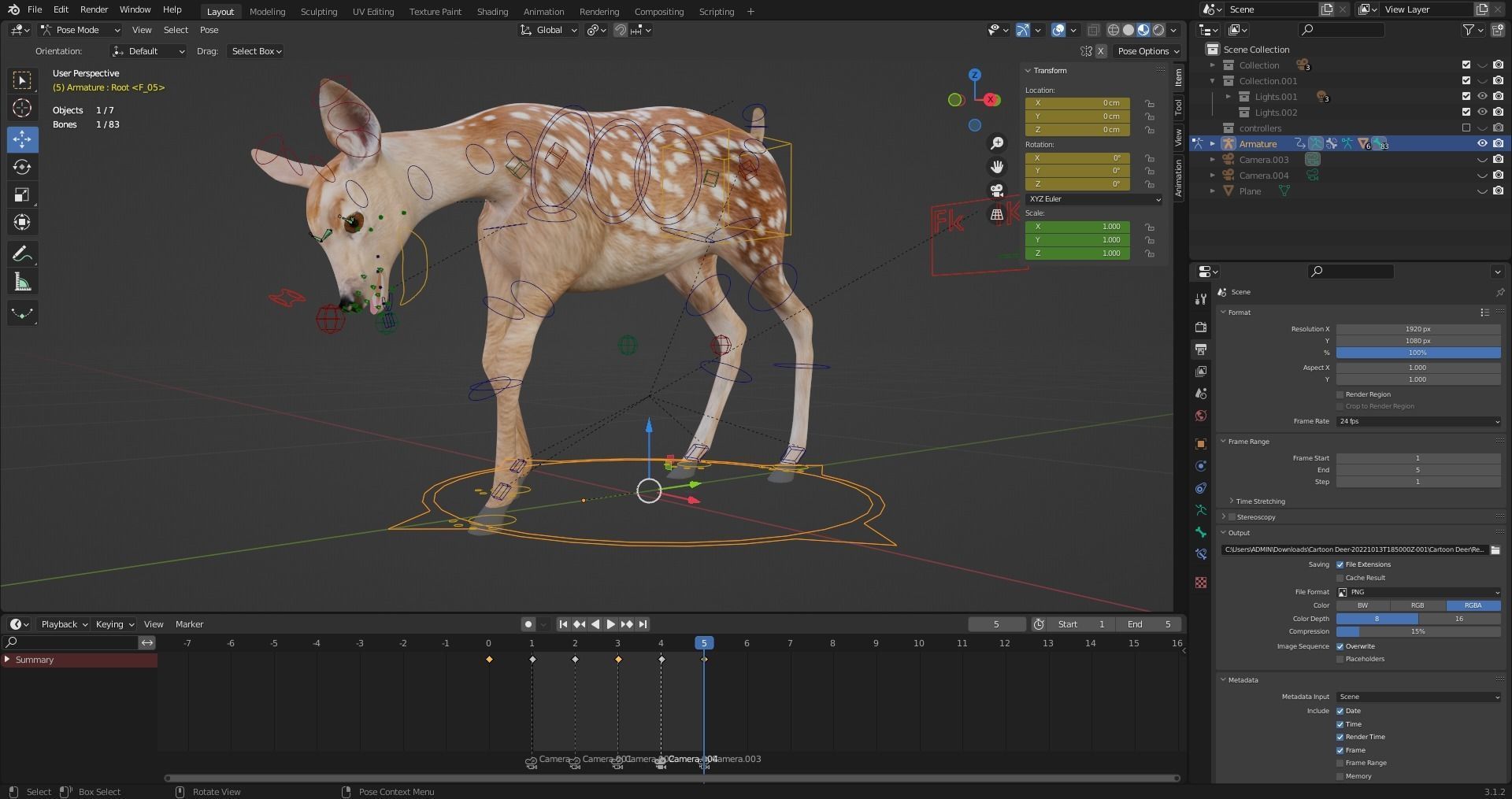 3D Fur Fawn Deer Rigged and Animated Blender Low-poly 3D model_30