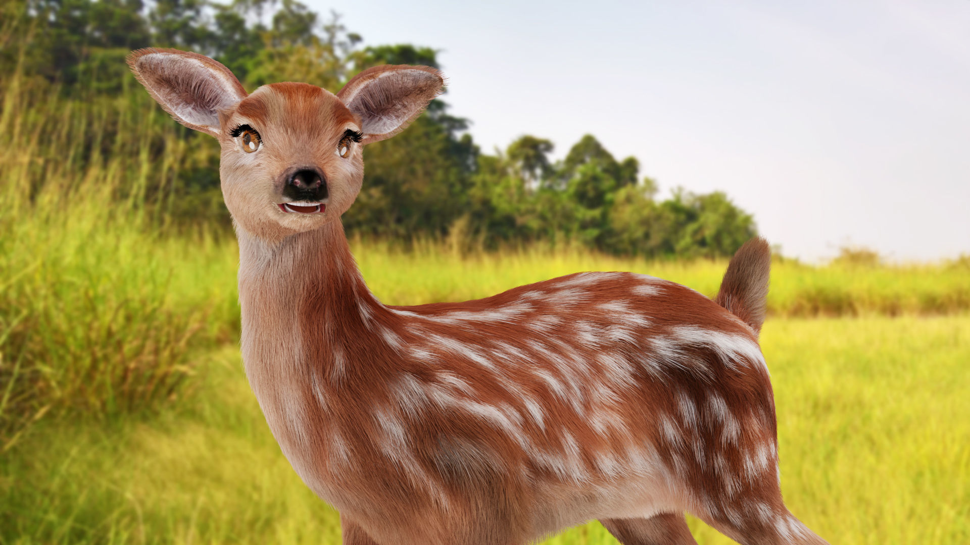 3D Fur Fawn Deer Rigged and Animated Blender Low-poly 3D model_4