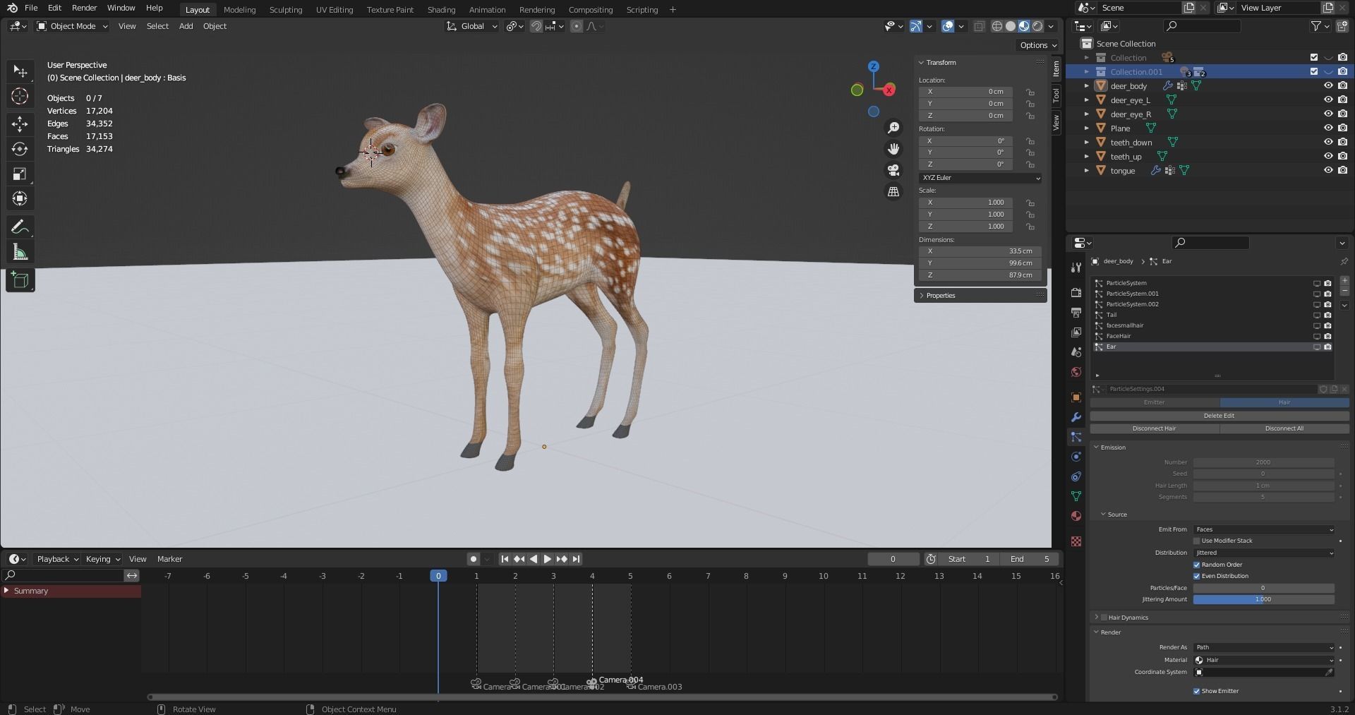 3D Fur Fawn Deer Rigged and Animated Blender Low-poly 3D model_21