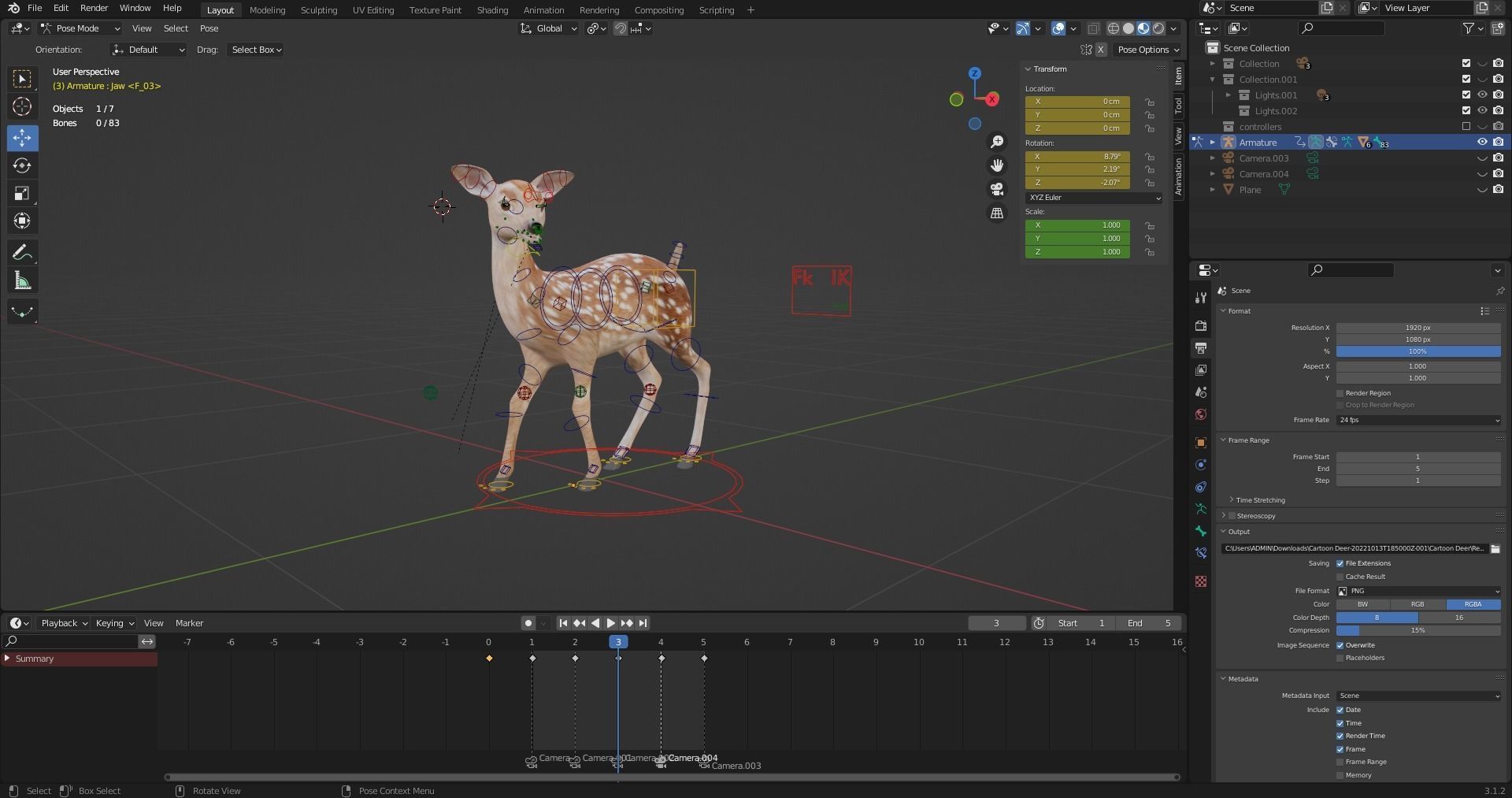 3D Fur Fawn Deer Rigged and Animated Blender Low-poly 3D model_28