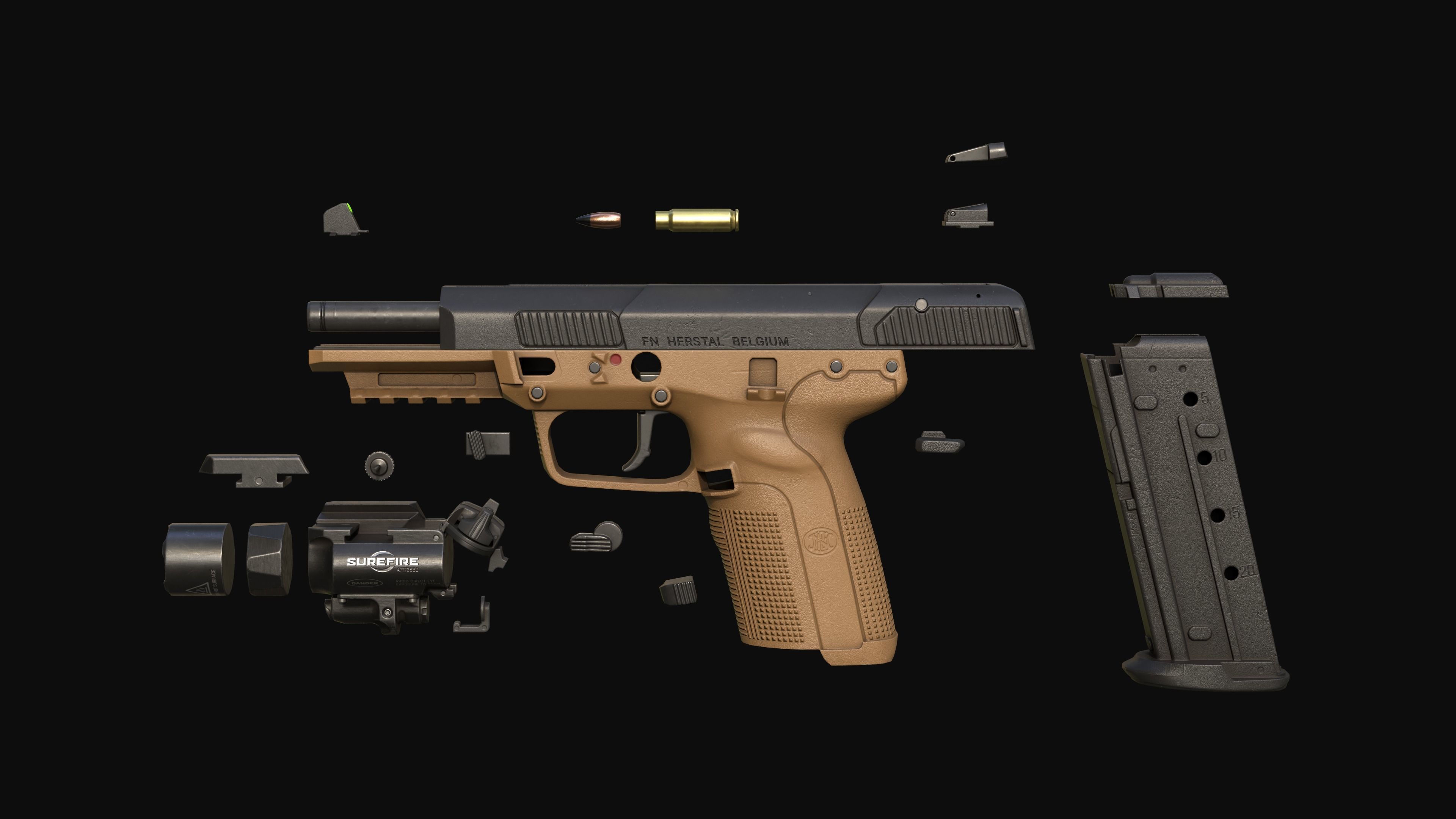 FN Five-seveN MK2 FDE pistol Low-poly 3D model_25