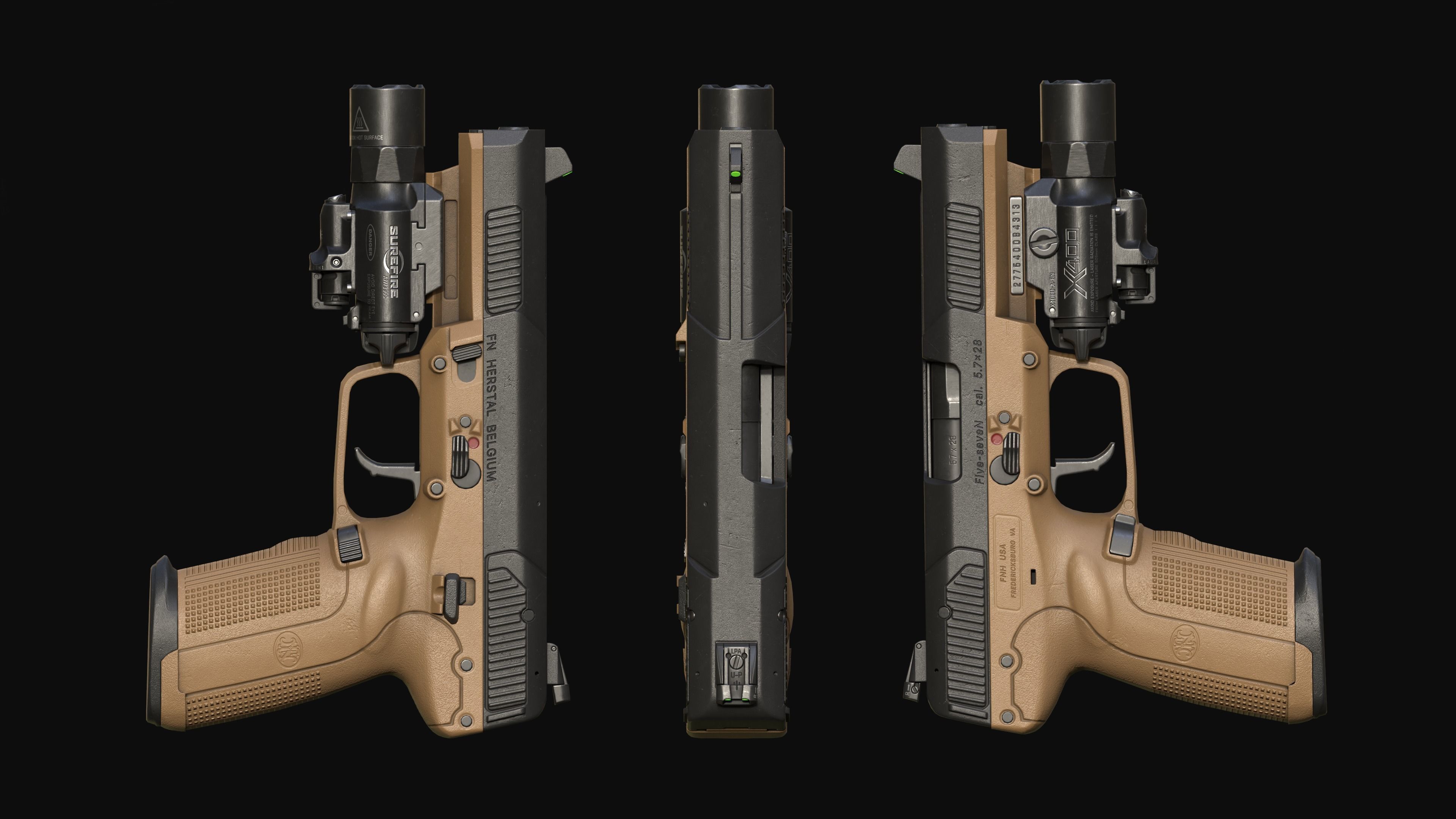 FN Five-seveN MK2 FDE pistol Low-poly 3D model_3