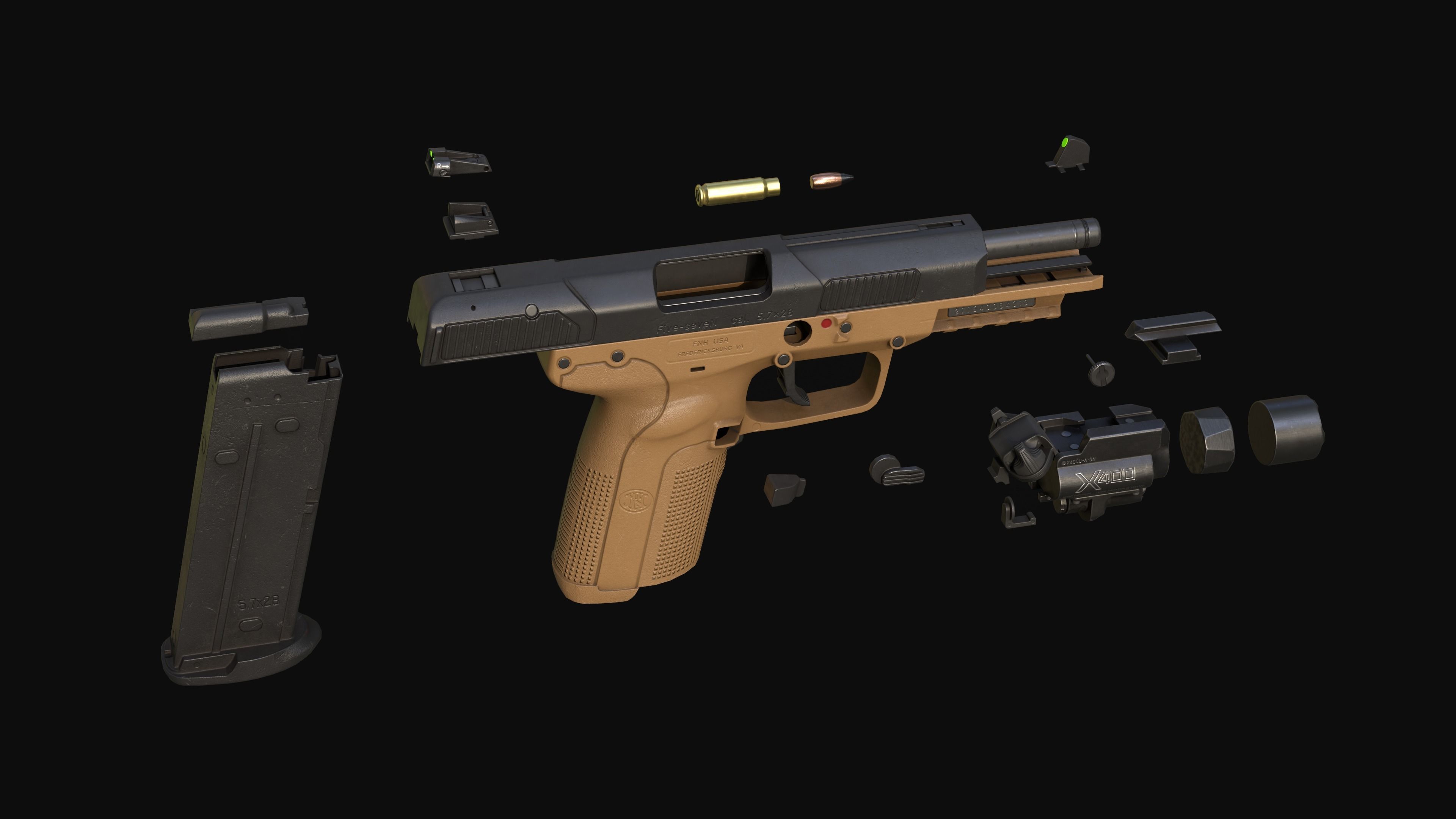 FN Five-seveN MK2 FDE pistol Low-poly 3D model_26