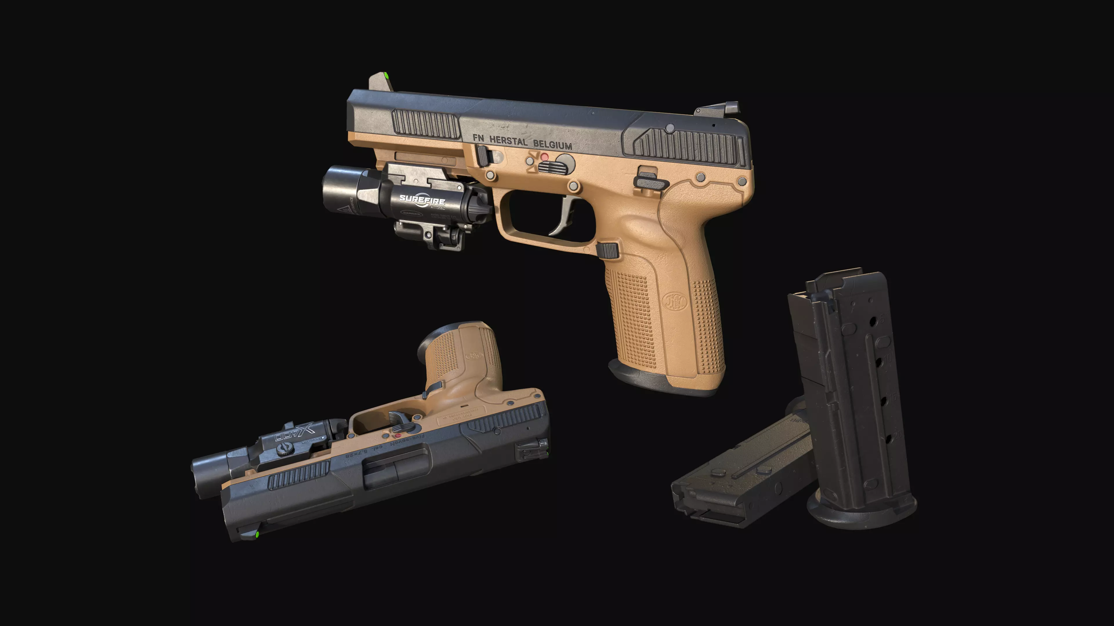 FN Five-seveN MK2 FDE pistol Low-poly 3D model_0