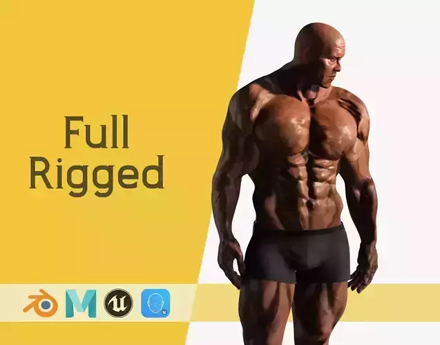 Realistic Male Bodybuilder 3D HQ Low-poly 3D model