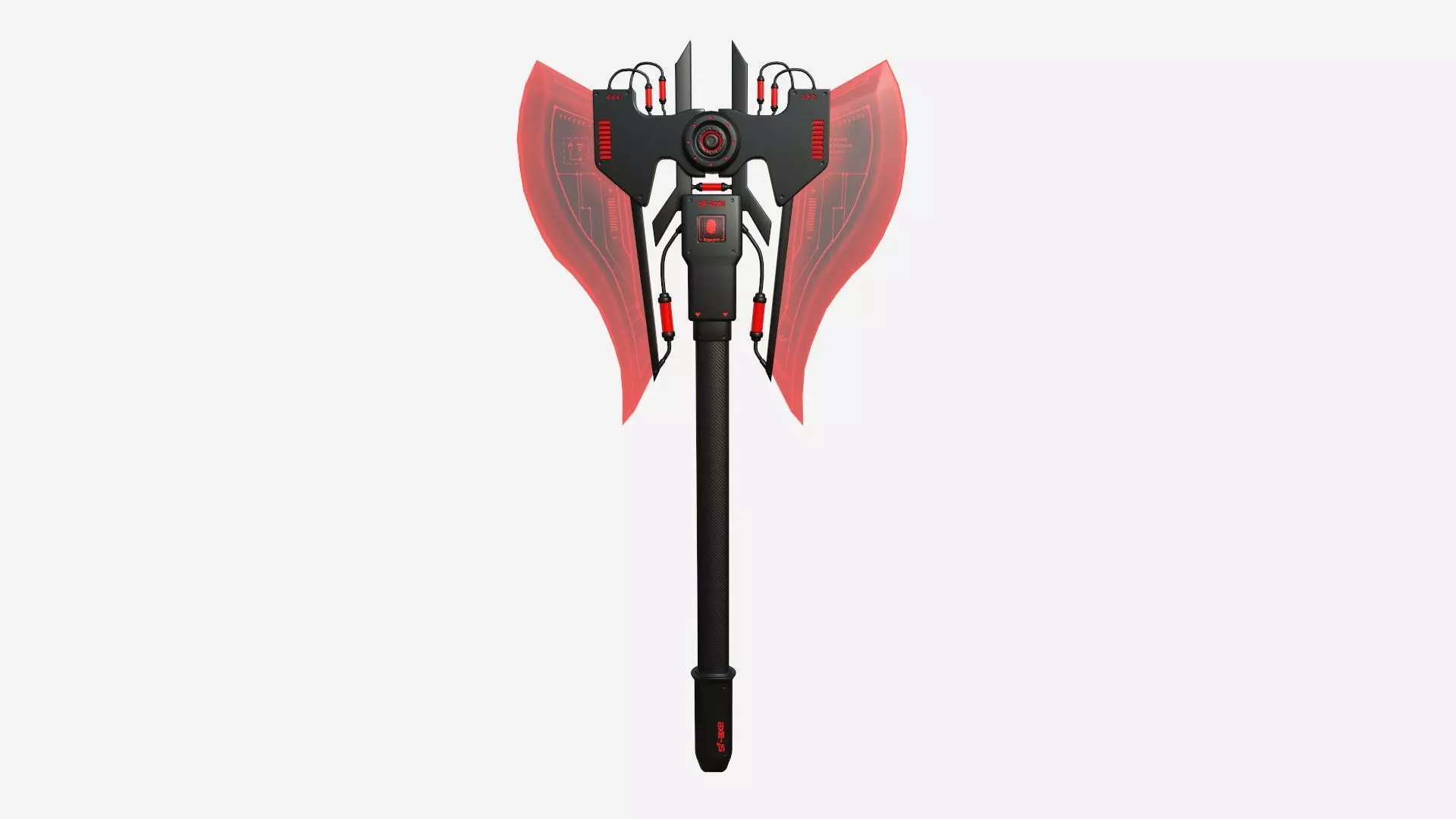 SciFi War Axe B04 Black Red - Sci Fi Weapon Design Low-poly 3D model_0