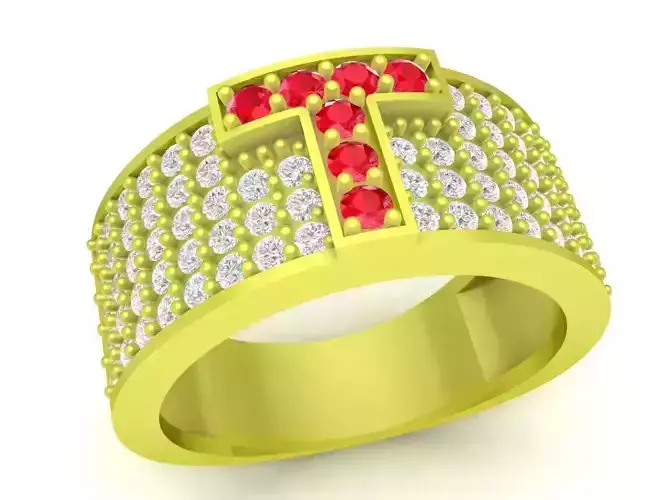 Luxury Pave Diamond Ring with Cross Design for Men 4048 3D print model