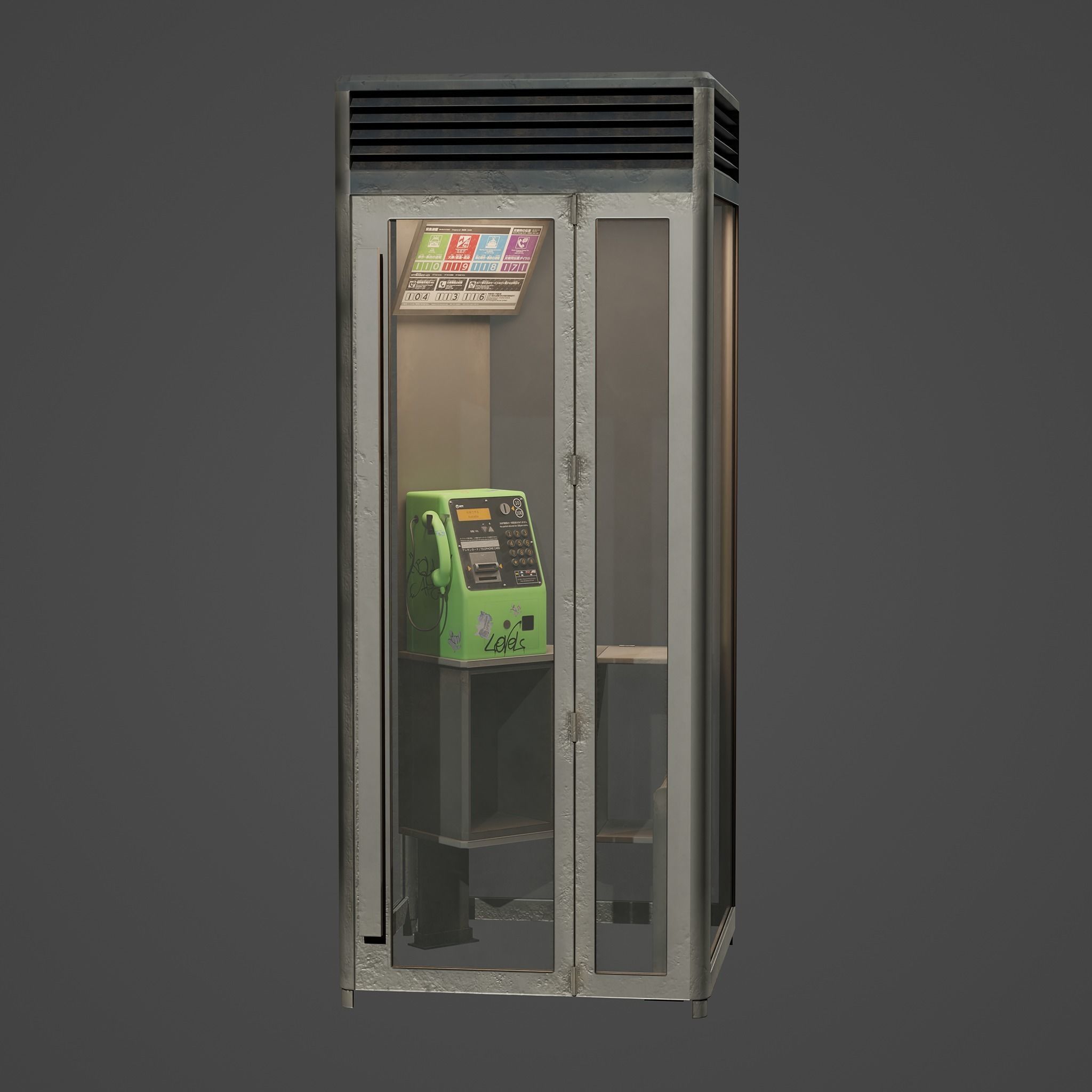 Japanese Telephon Booth Low-poly 3D model_1