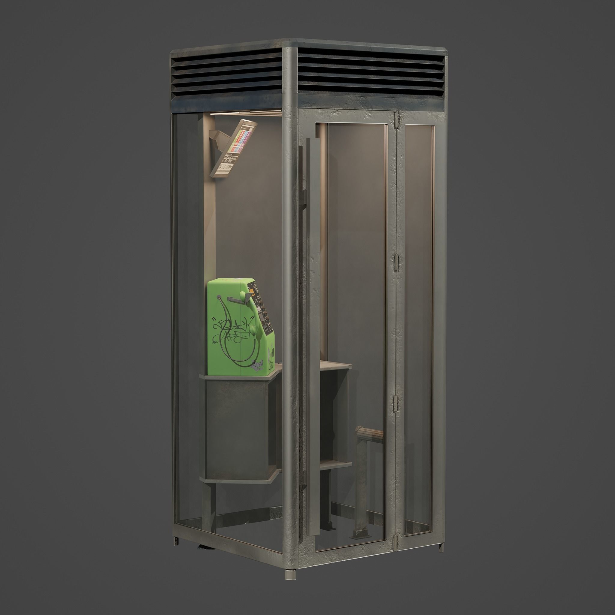 Japanese Telephon Booth Low-poly 3D model_2