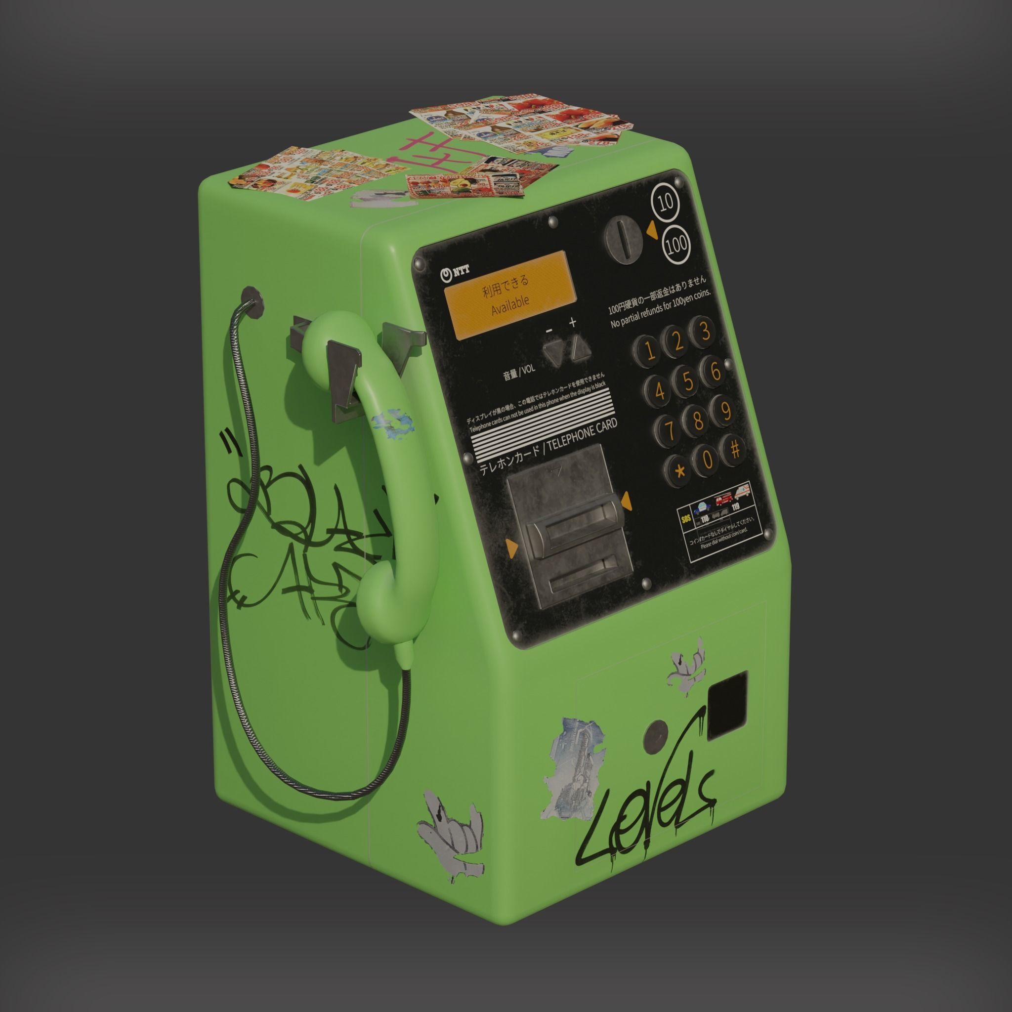 Japanese Telephon Booth Low-poly 3D model_3