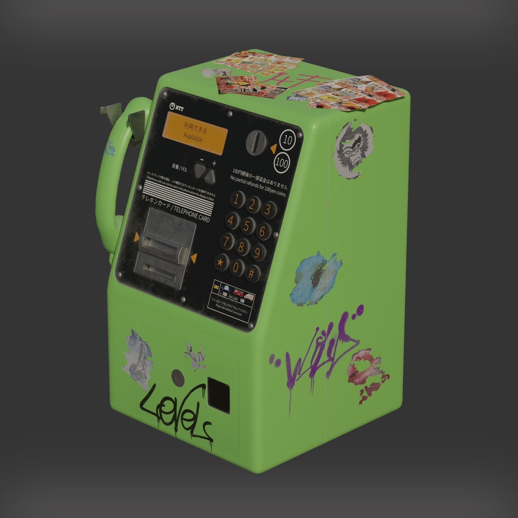 Japanese Telephon Booth Low-poly 3D model_4