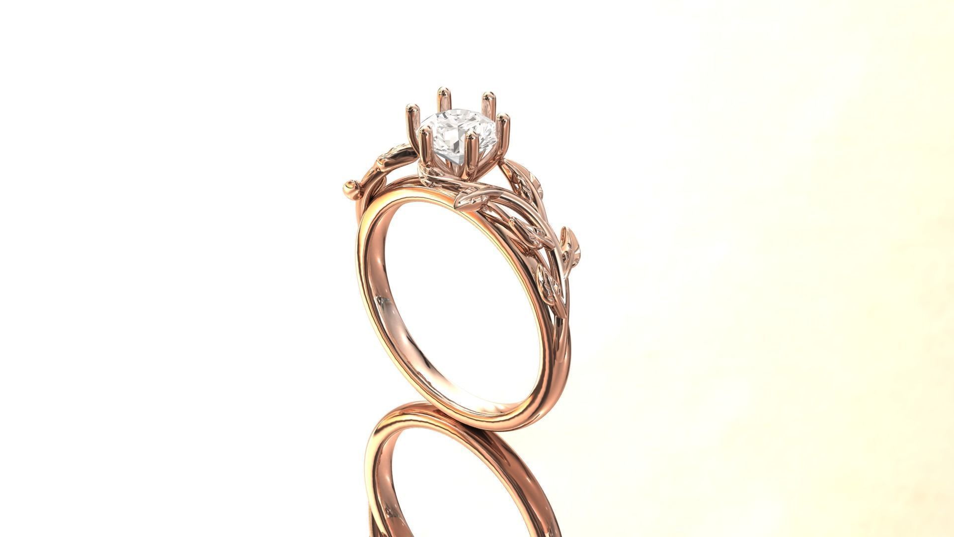 Leaf Vines Engagement Ring 3D print model_1