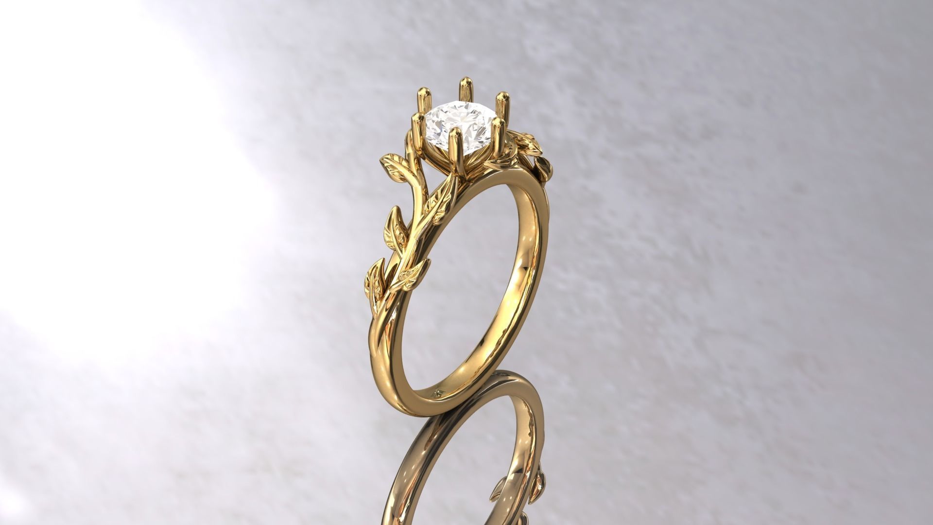 Leaf Vines Engagement Ring 3D print model_3