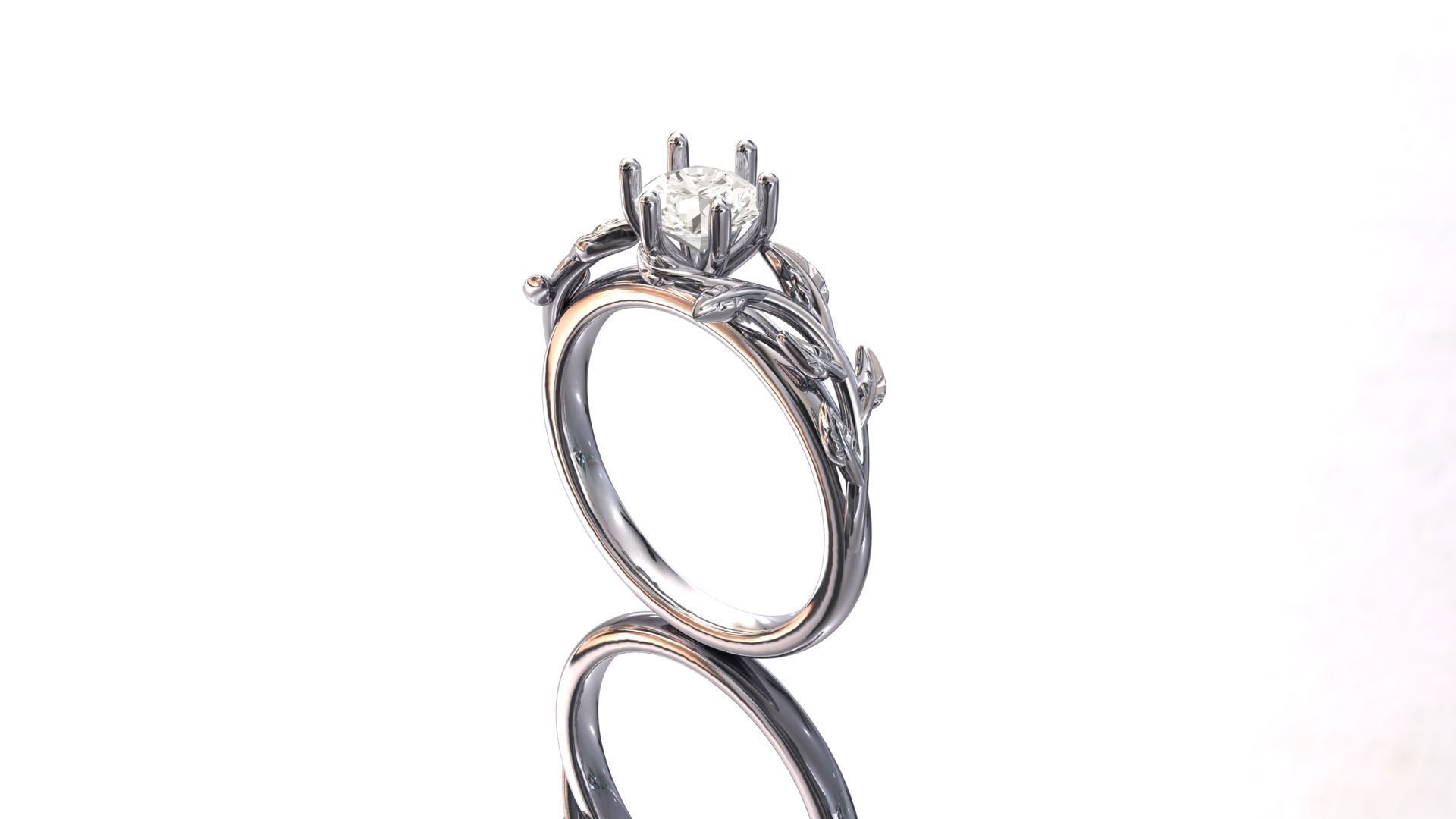 Leaf Vines Engagement Ring 3D print model_2