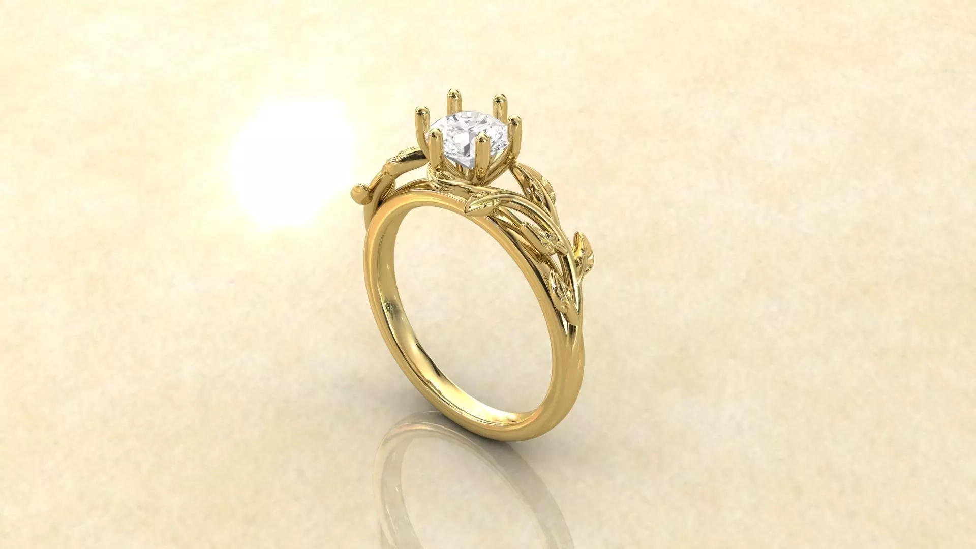 Leaf Vines Engagement Ring 3D print model_0