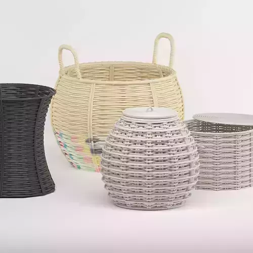basket set 3d model rattan storage 3D model