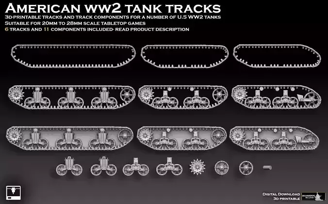 American WW2 Tank Tracks And Components 3D print model