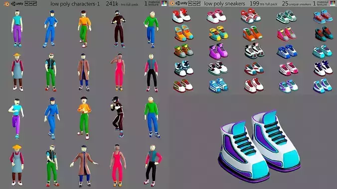 characters-1 and  sneakers 3D Model Collection