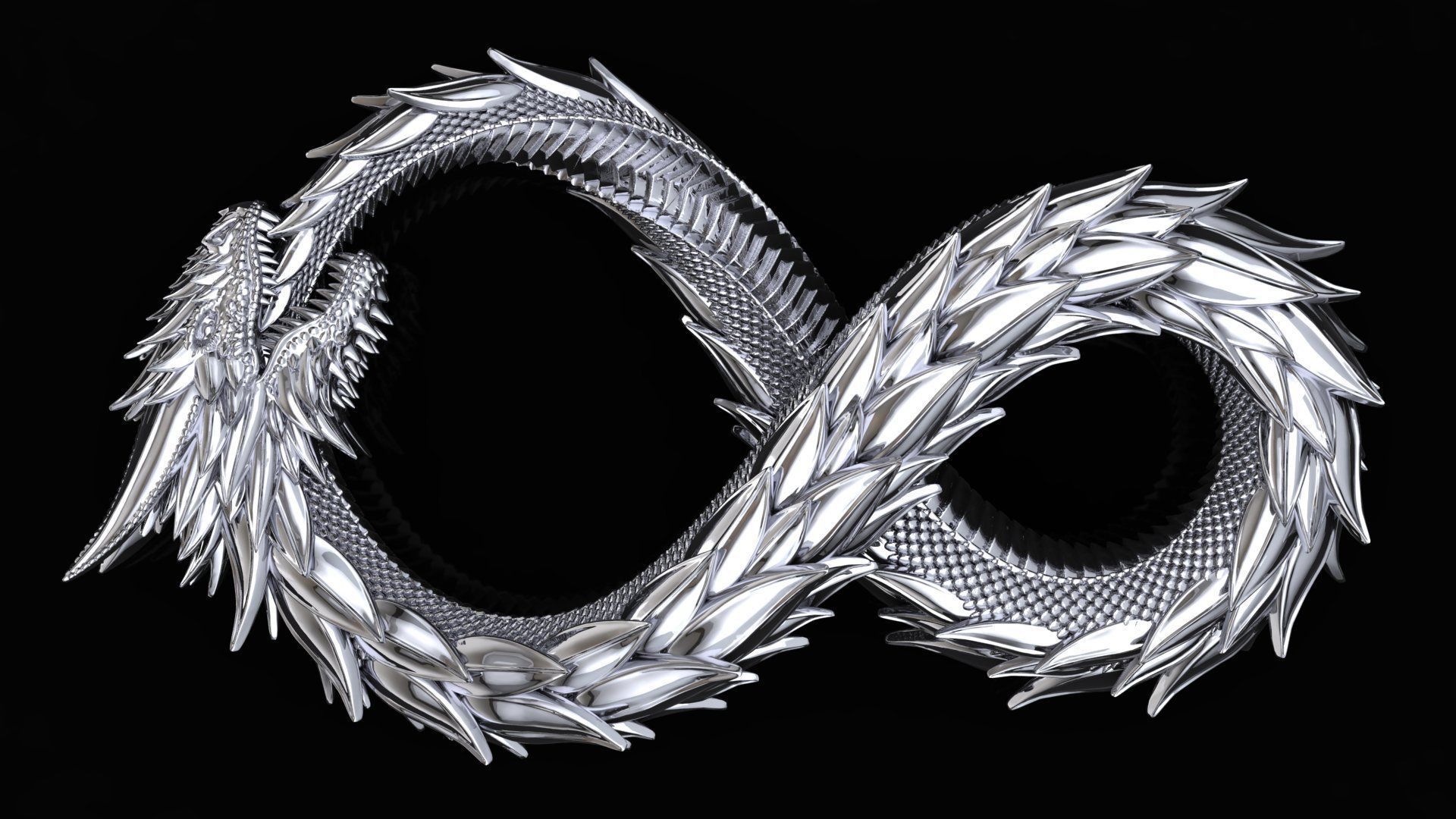 Uroboros Dragon eating its own tail pendant 3D print model_7