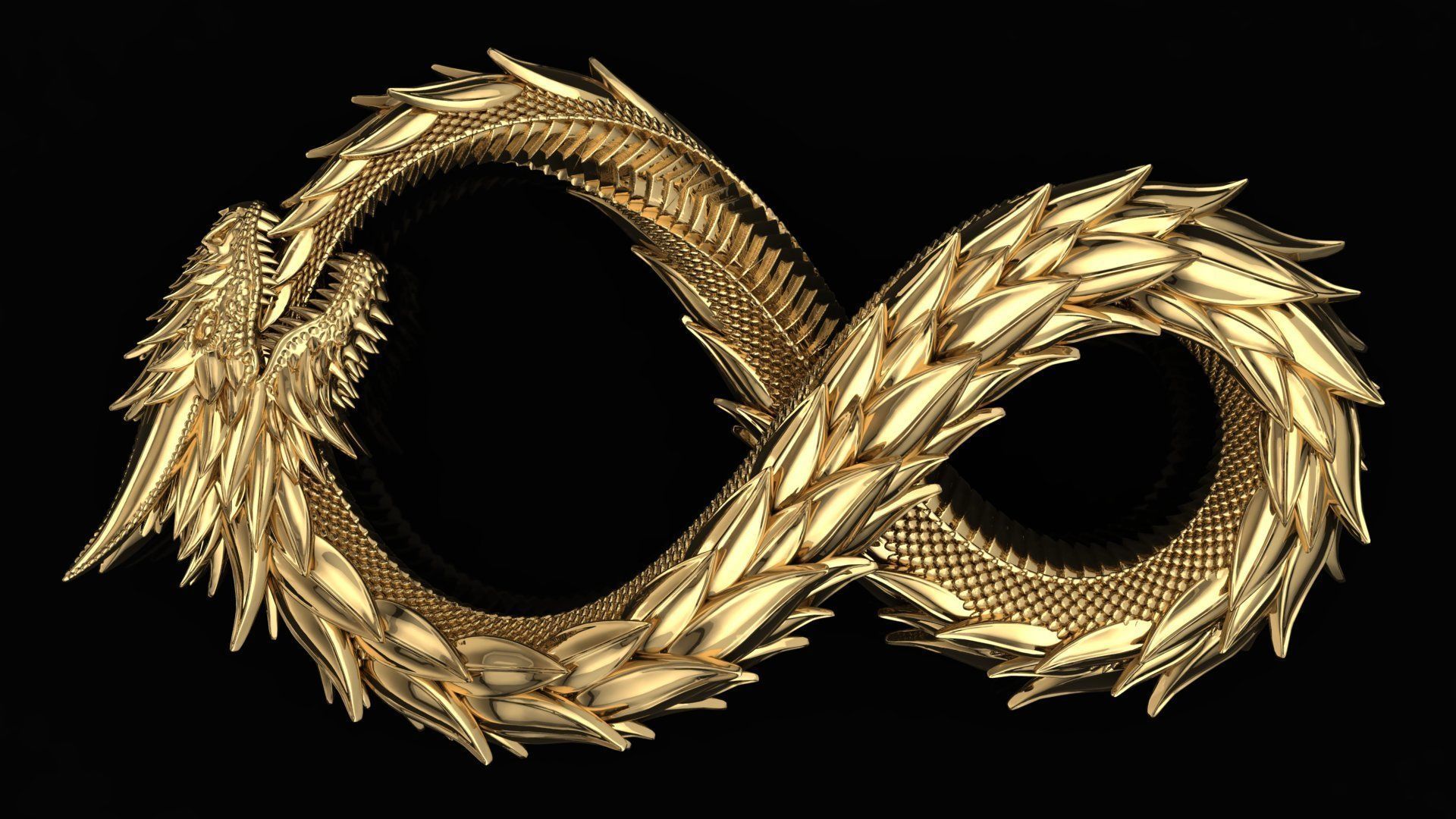 Uroboros Dragon eating its own tail pendant 3D print model_6