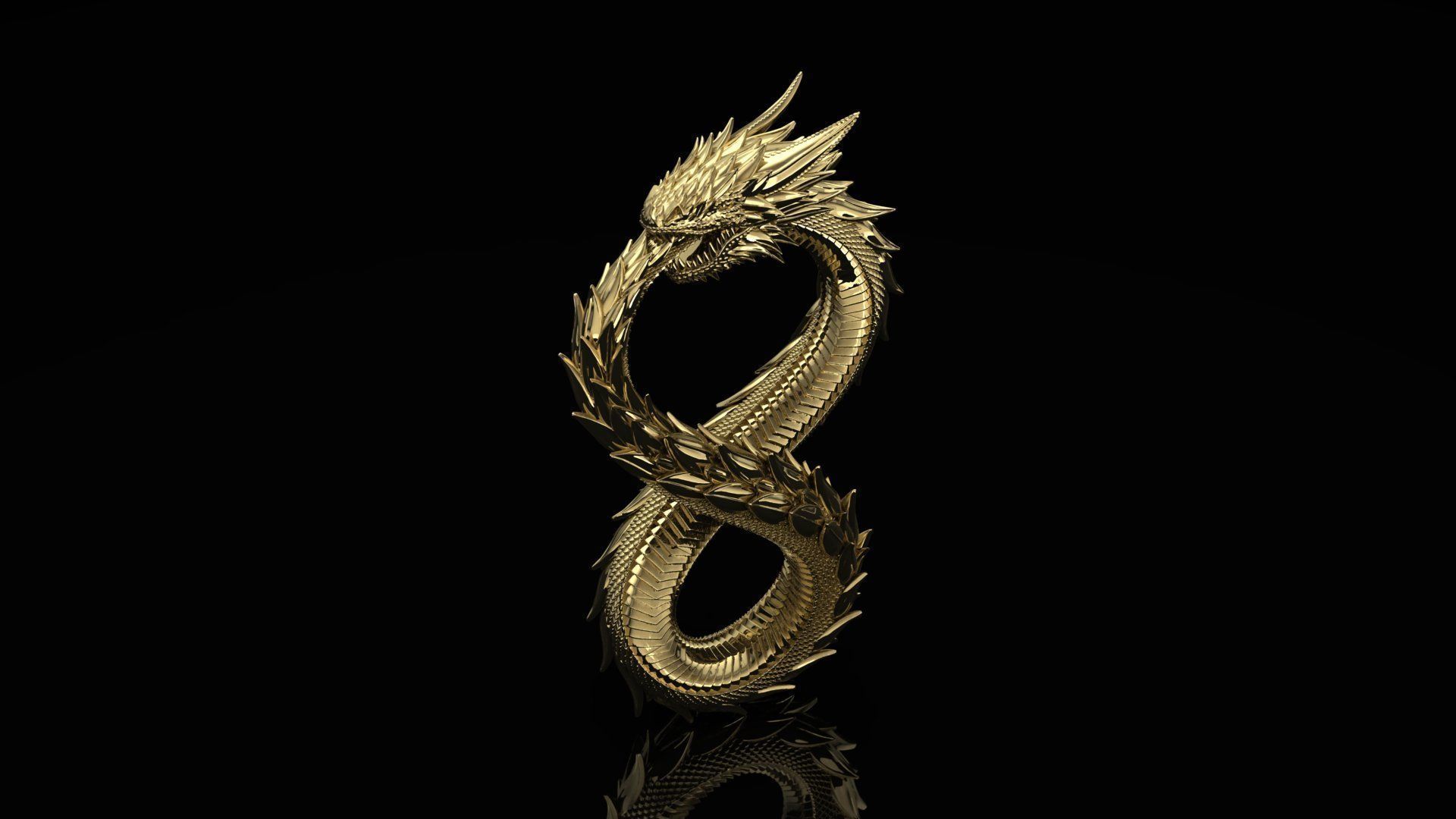 Uroboros Dragon eating its own tail pendant 3D print model_3