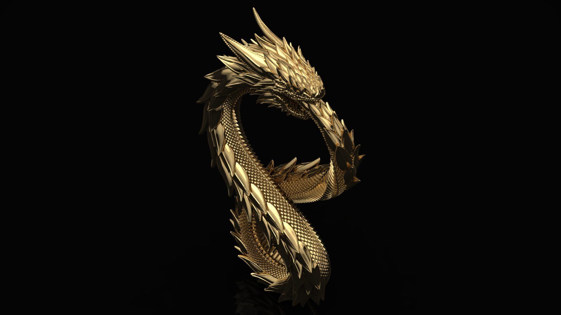 Uroboros Dragon eating its own tail pendant 3D print model_4