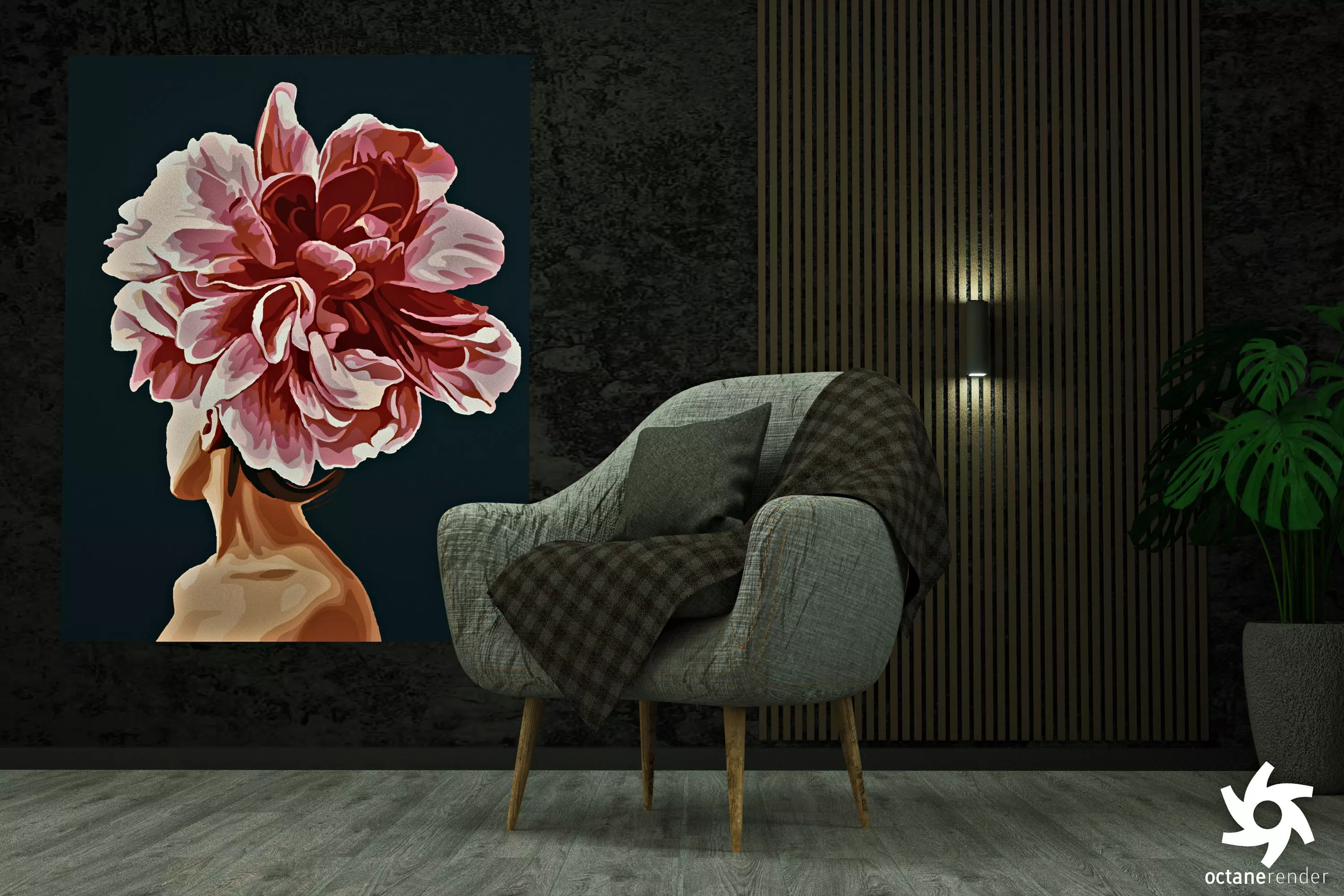 Chair and table with candle 3D model_0