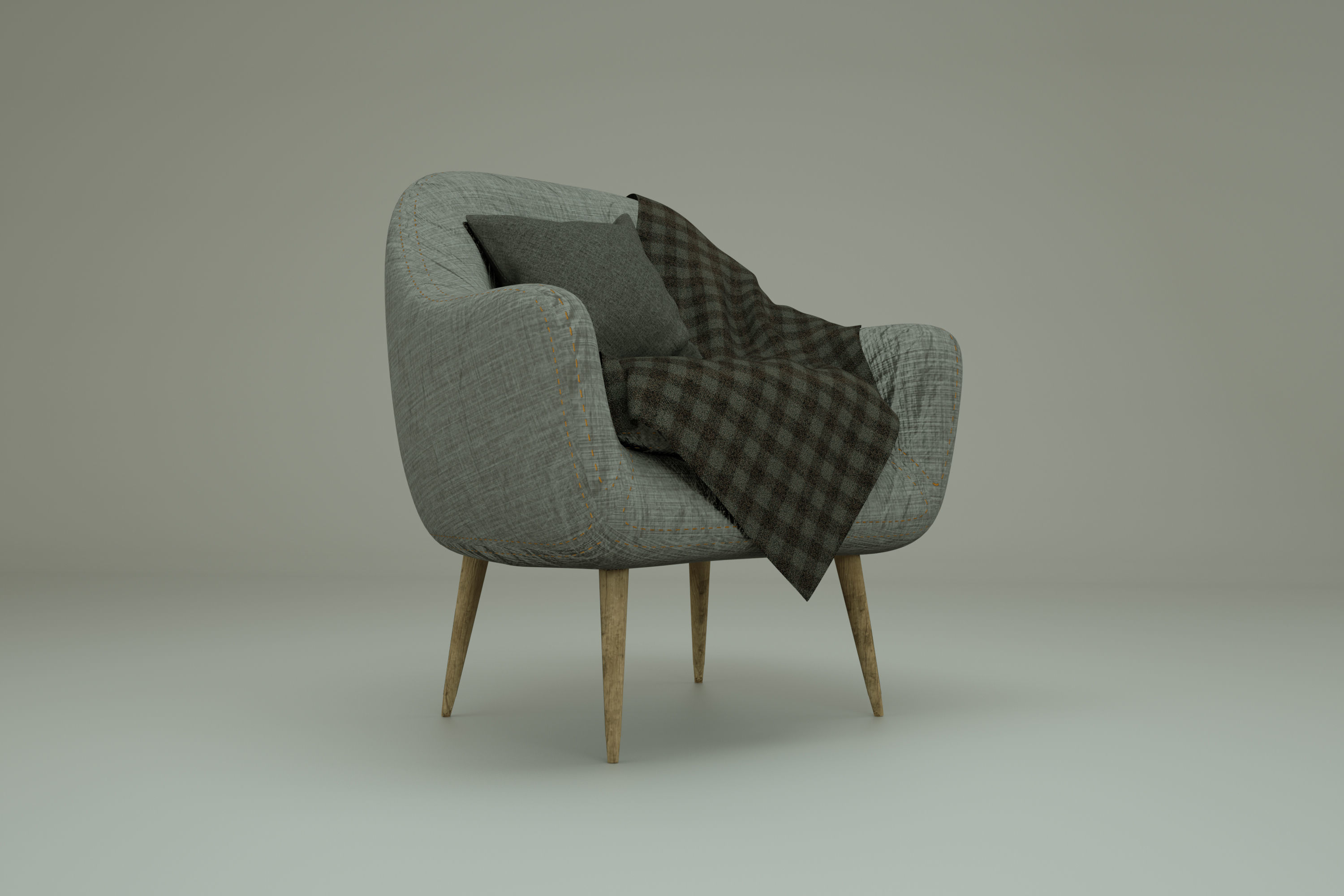 Chair and table with candle 3D model_1