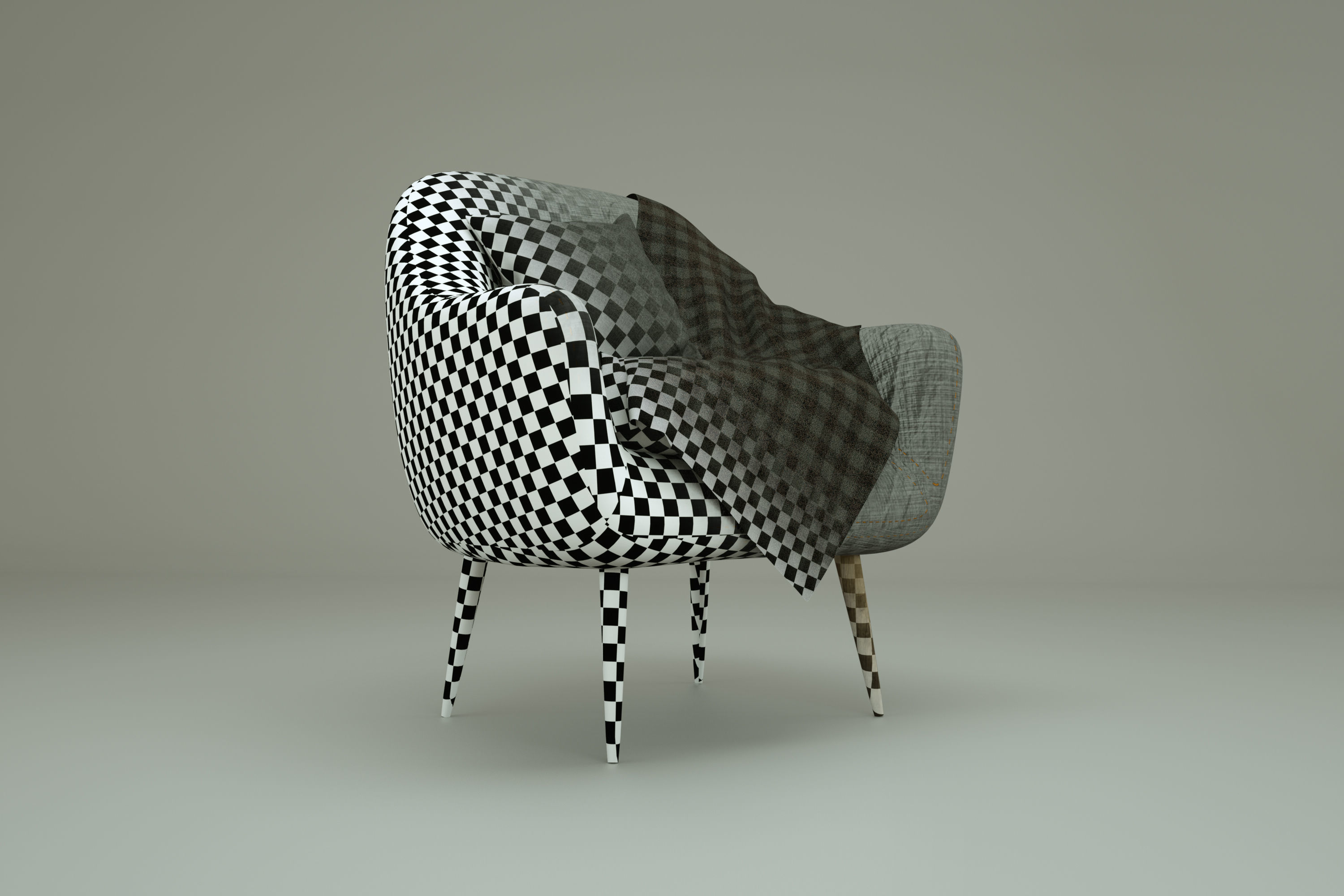 Chair and table with candle 3D model_4