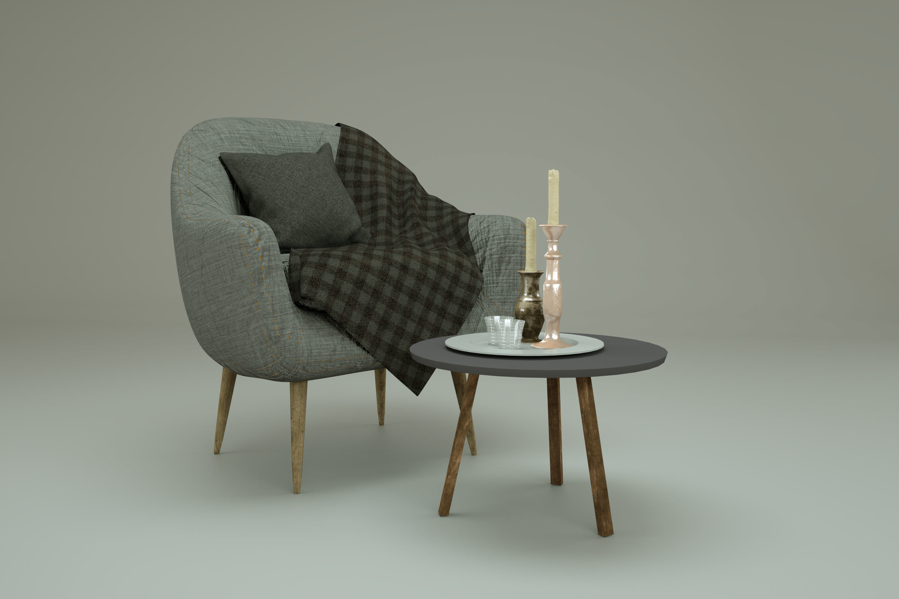 Chair and table with candle 3D model_5