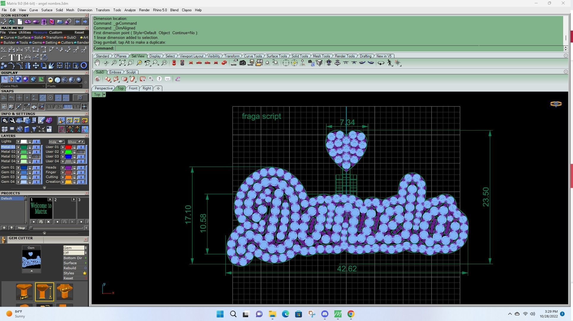 Daniela Pendant With Stones Heart Bail Gold 3D print model_2