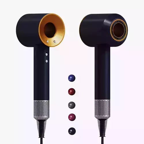 Dyson Supersonic  Hairdryer with attachments Low-poly 3D model