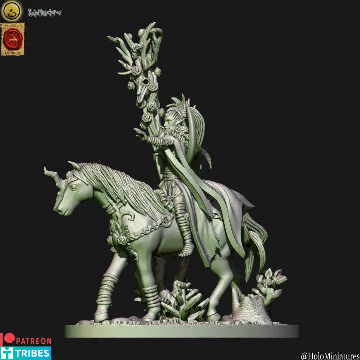 Wood elf mage on horse 3D print model